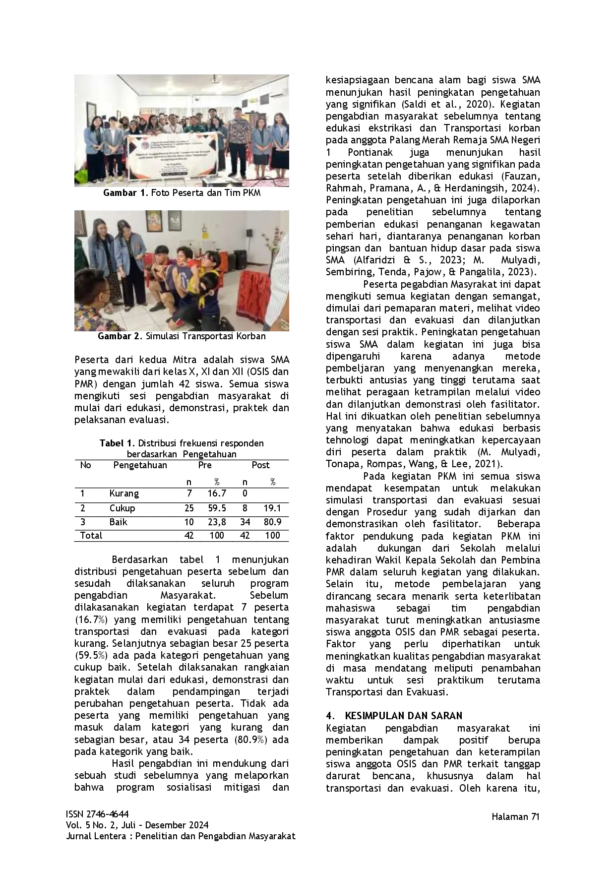 juris Pelatihan Tanggap Darurat Bencana Transportasi dan Evakuasi pada Siswa SMA 9 Binsus Kota Manado dalam Upaya Peningkatan Kesiapsiagaan Sekolah