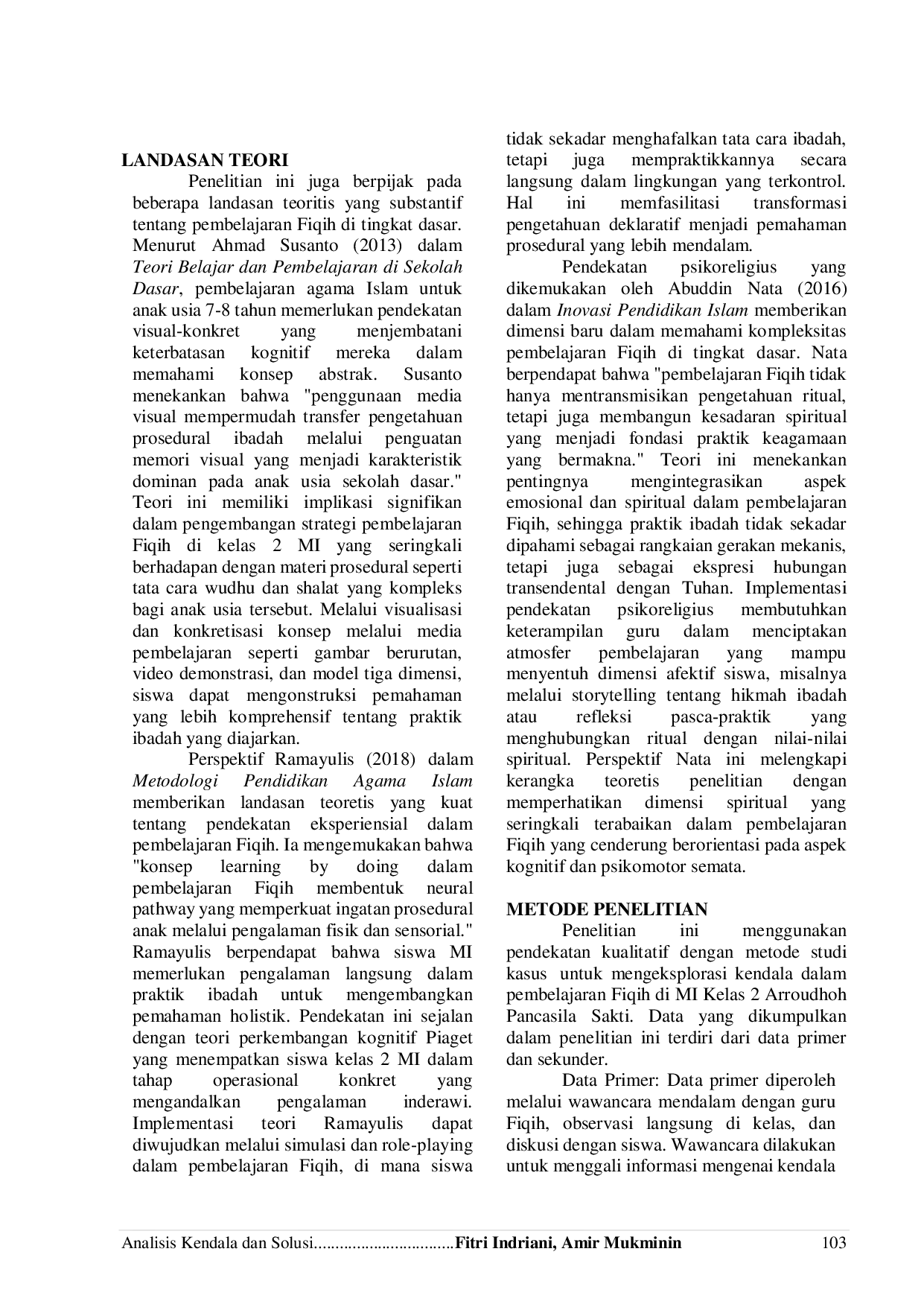 JURIS Analisis Kendala Dan Solusi Yang Diterapkan Oleh Guru Dalam Pembelajaran Fiqih Di Kelas 2 Mi Arroudhoh Pancasila Sakti