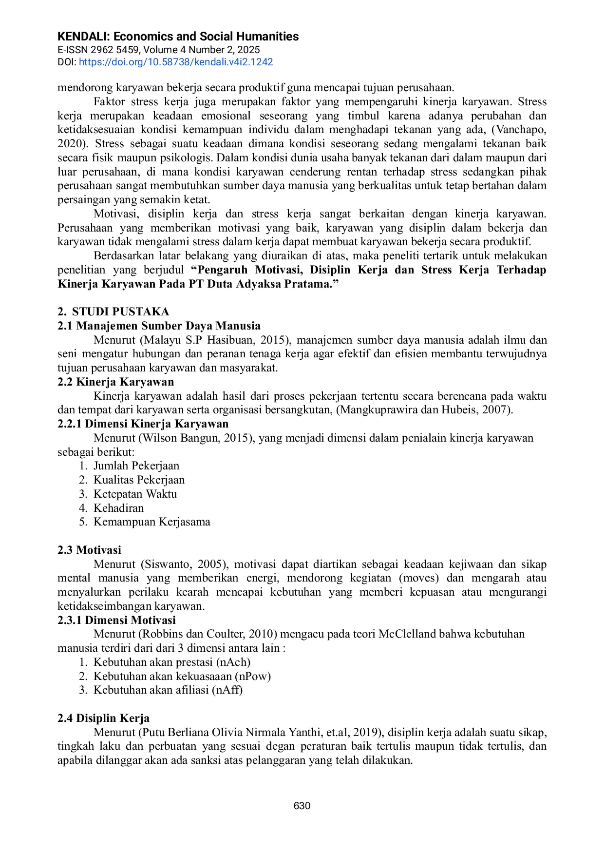JURIS Pengaruh Motivasi Disiplin Kerja Dan Stress Kerja Terhadap Kinerja Karyawan Pada Pt Duta Adyaksa Pratama