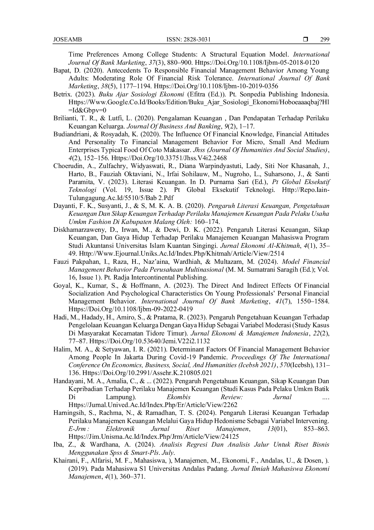 JURIS Pengaruh Literasi Keuangan Financial Attitude Dan Financial Knowledge Terhadap Financial Management Behavior Dengan Life Style Hedonis Sebagai Variabel Intervening Pada Pengguna Shopee Pay Later