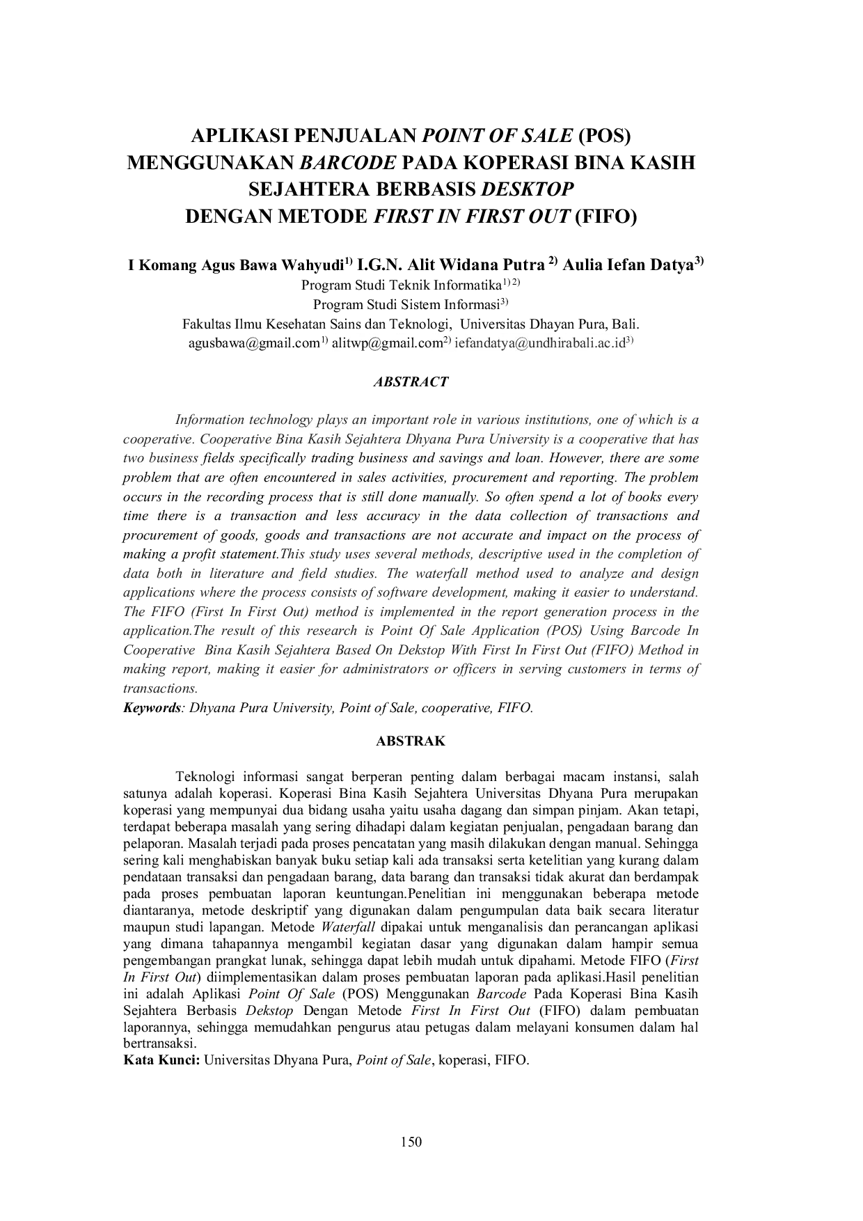 JURIS Aplikasi Penjualan Point Of Sale POS Menggunakan Barcode Pada Koperasi Bina Kasih Sejahtera Berbasis Desktop Dengan Metode First In First Out FIFO