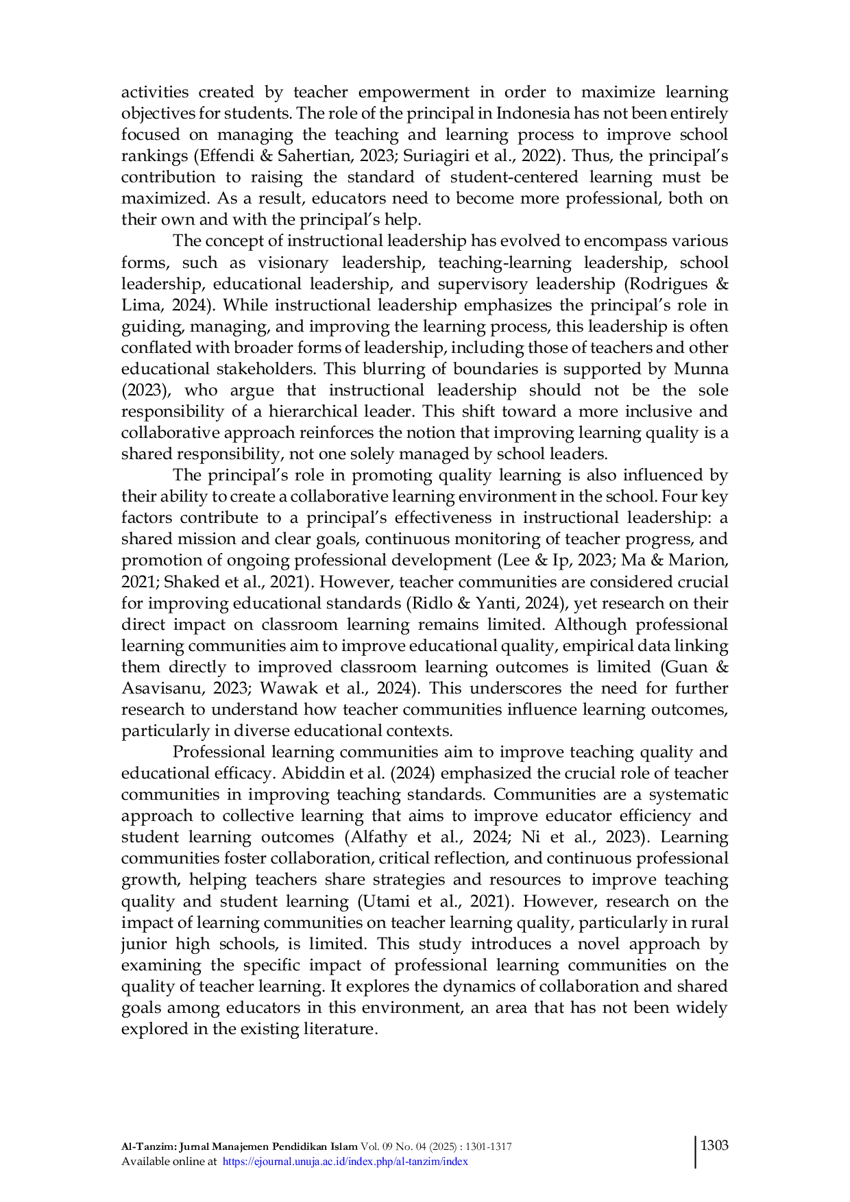 JURIS The Influence of Principal and Learning Community Learning Leadership on The Quality of Teacher Learning