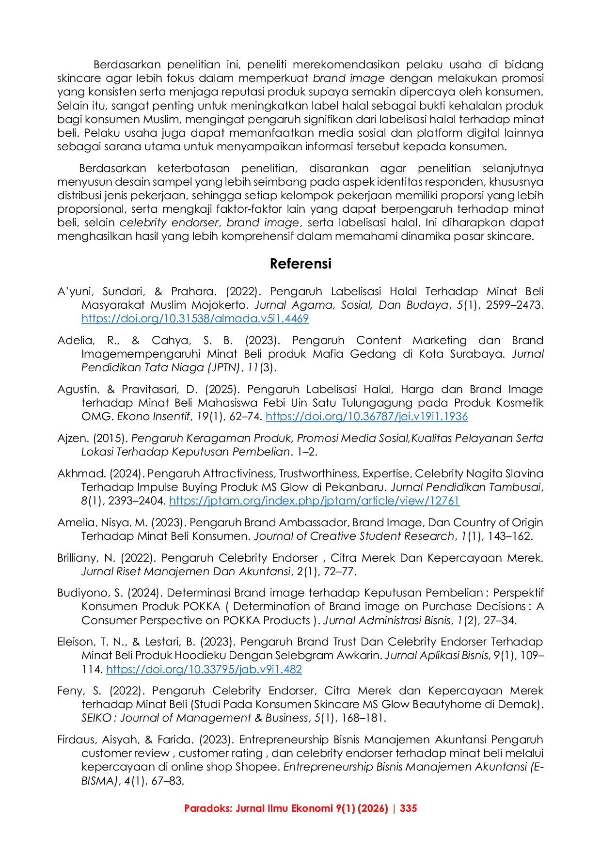 JURIS Pengaruh Celebrity Endorser Brand Image dan Labelisasi Halal Terhadap Minat Beli Konsumen Skincare MS Glow