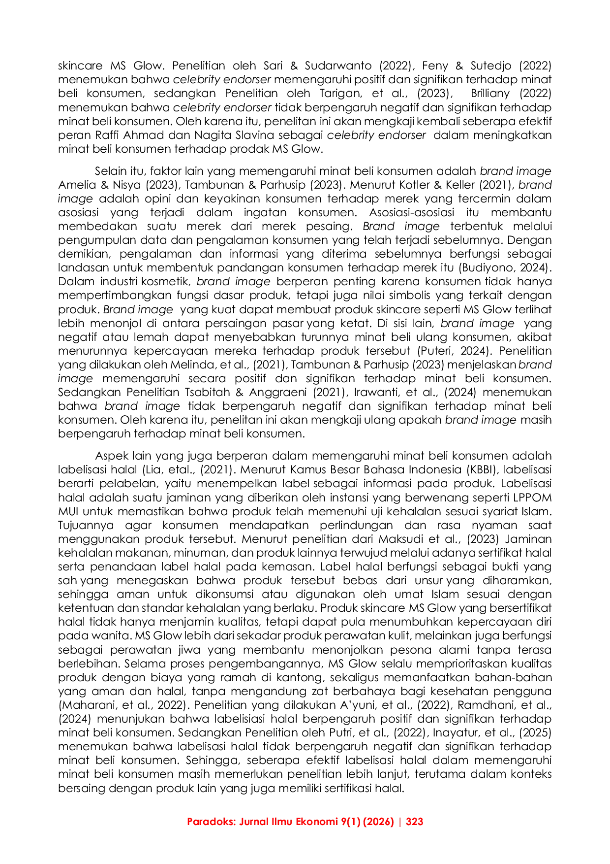 JURIS Pengaruh Celebrity Endorser Brand Image dan Labelisasi Halal Terhadap Minat Beli Konsumen Skincare MS Glow