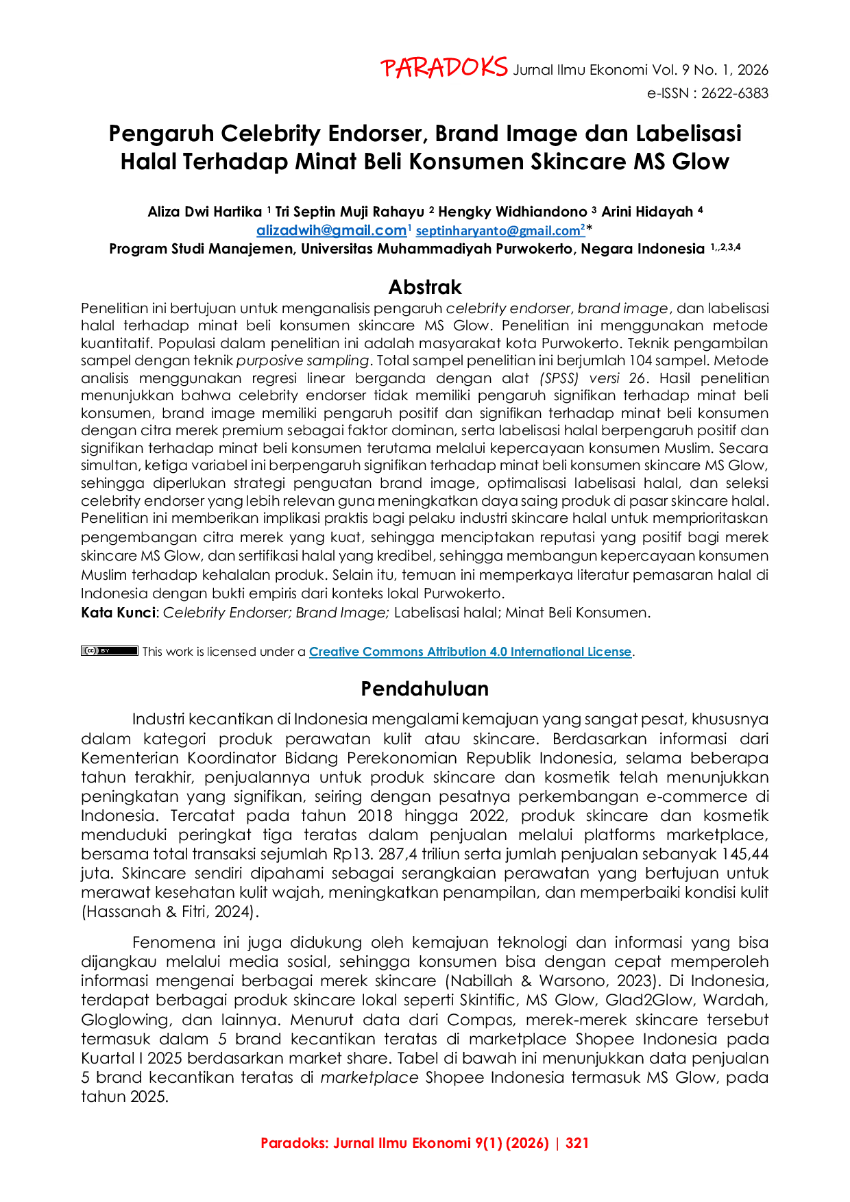 JURIS Pengaruh Celebrity Endorser Brand Image dan Labelisasi Halal Terhadap Minat Beli Konsumen Skincare MS Glow