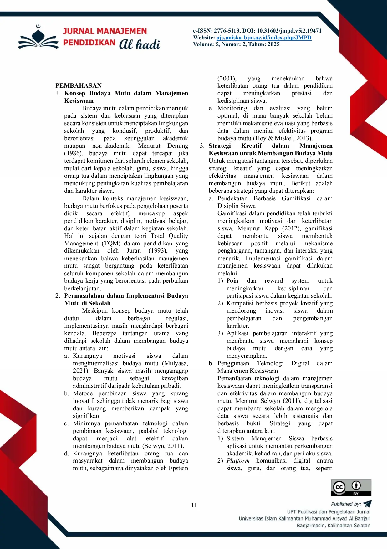 JURIS Strategi Membangun Budaya Mutu Melalui Pendekatan Kreatif Dalam Manajemen Kesiswaan