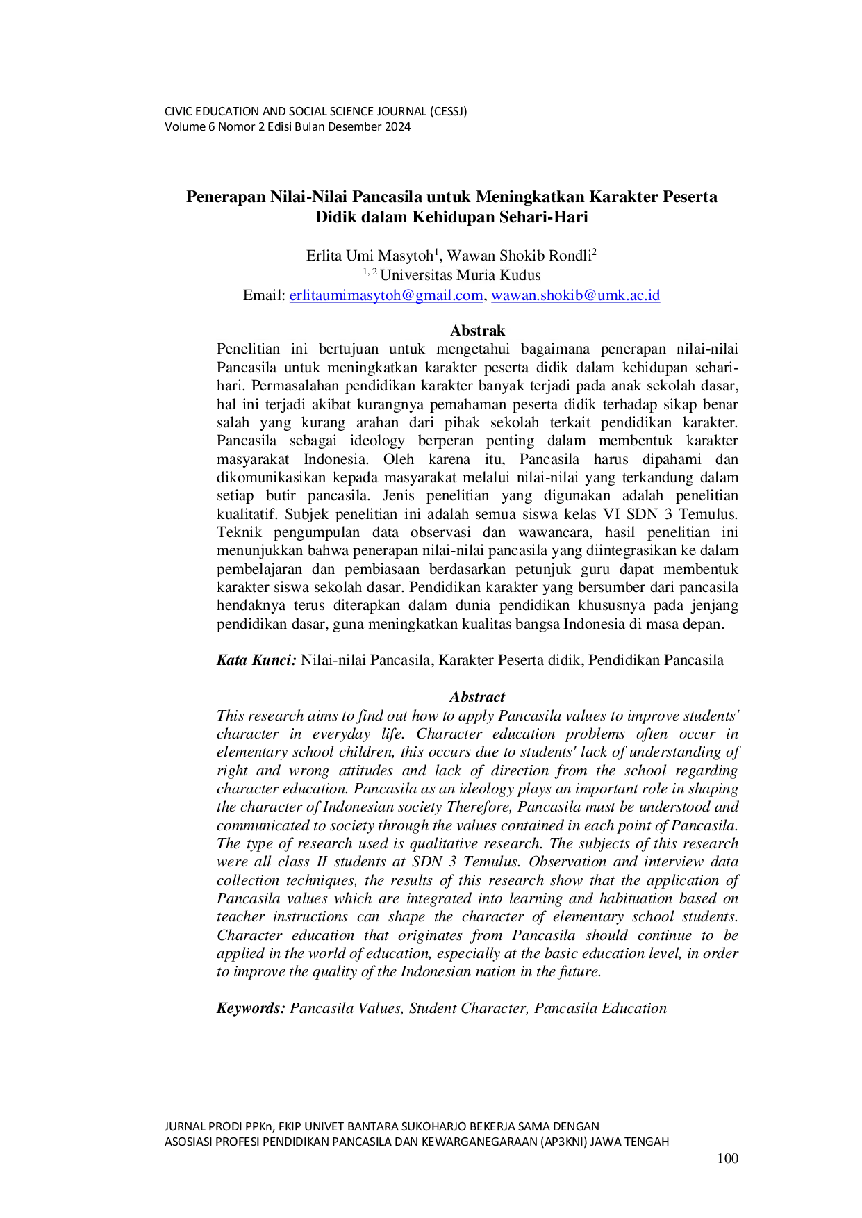 JURIS Penerapan Nilai Nilai Pancasila untuk Meningkatkan Karakter Peserta Didik dalam Kehidupan Sehari Hari