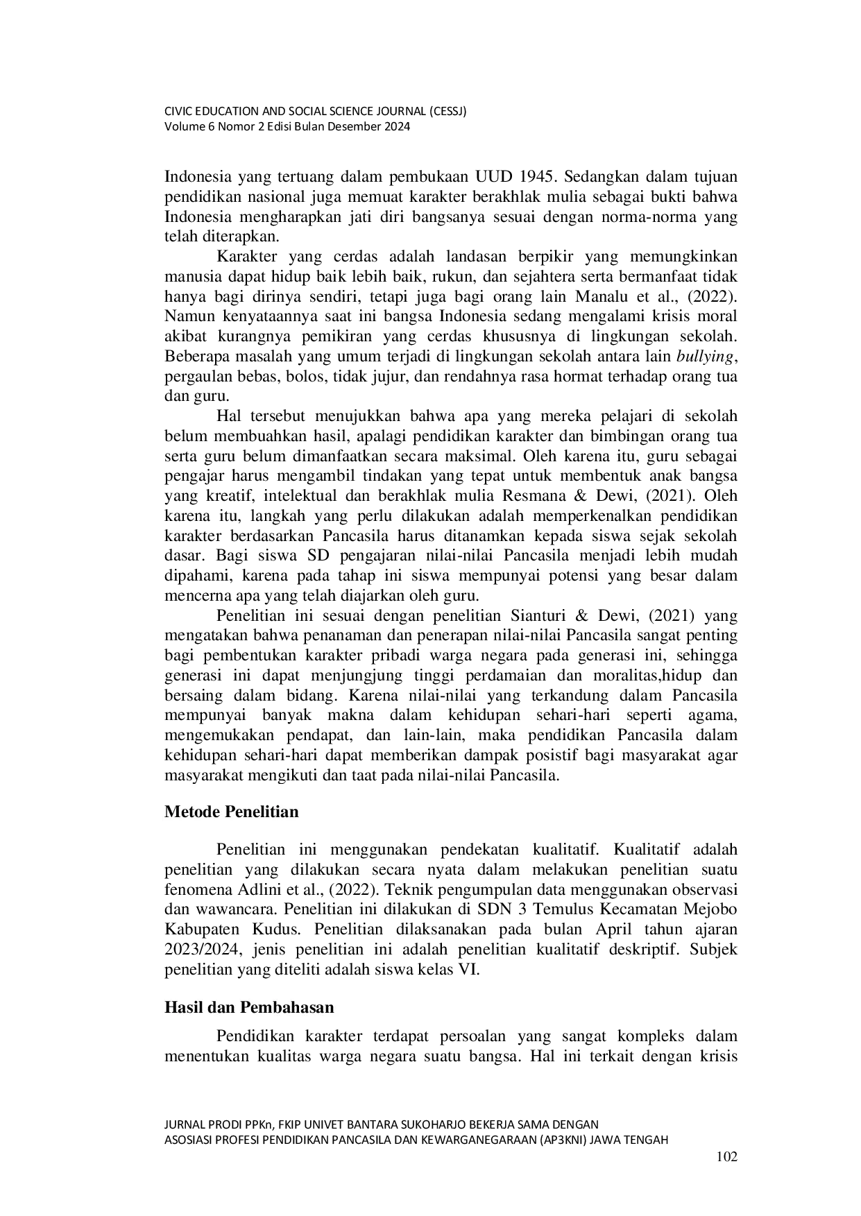 JURIS Penerapan Nilai Nilai Pancasila untuk Meningkatkan Karakter Peserta Didik dalam Kehidupan Sehari Hari