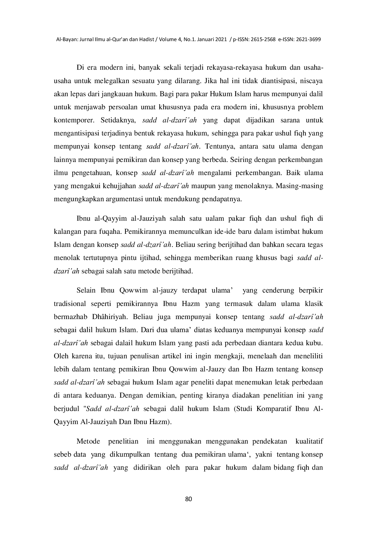 JURIS Sadd Al Dzari ah Sebagai Hukum Islam Studi Komparatif Ibnu Al Qayyim Al Jauziyah Dan Ibnu Hazm