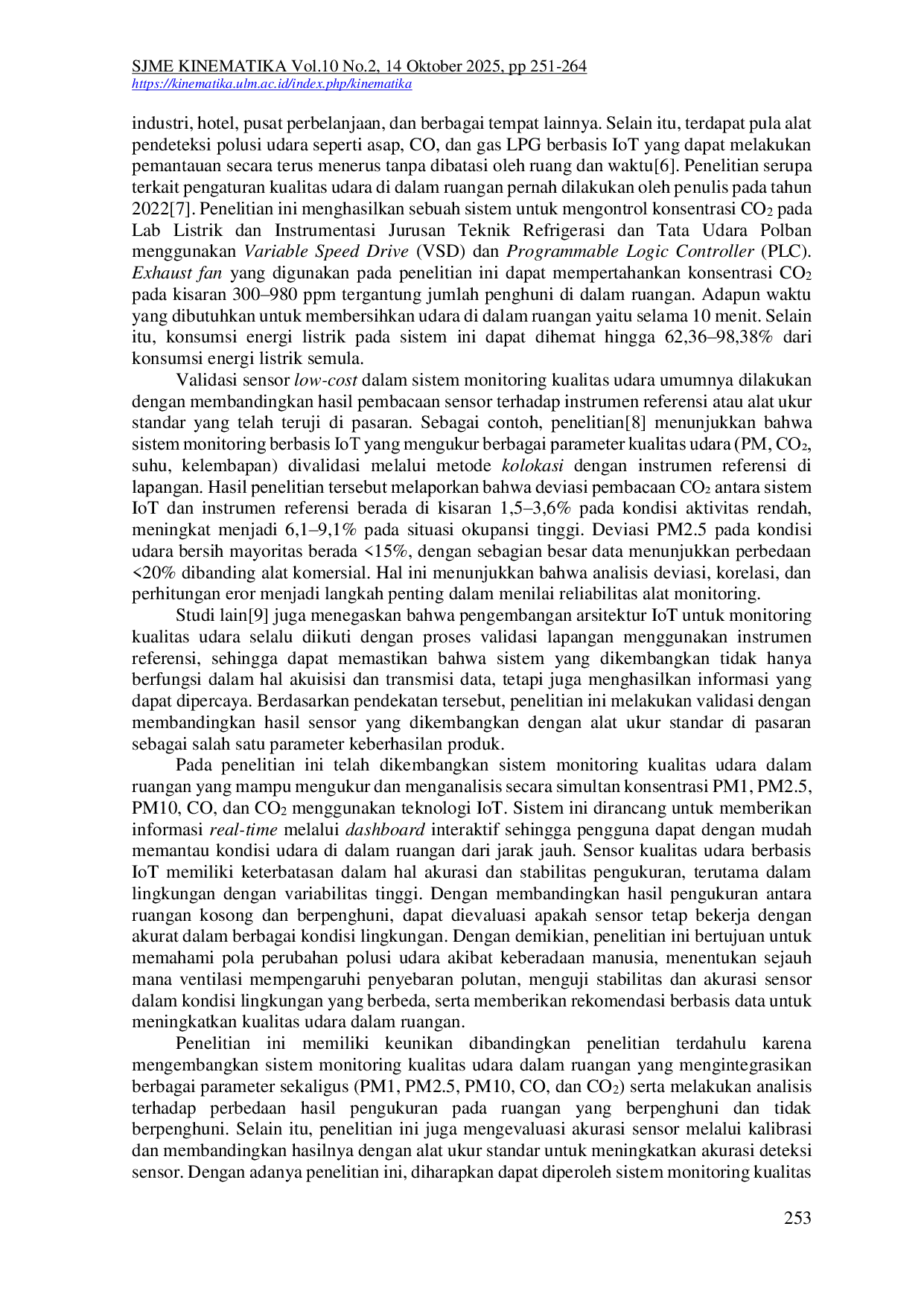 JURIS Unjuk Kerja Performa Sistem Monitoring Konsentrasi PM1 PM2 5 PM10 CO Dan CO2 Di Dalam Ruangan Berbasis Internet Of Things IoT