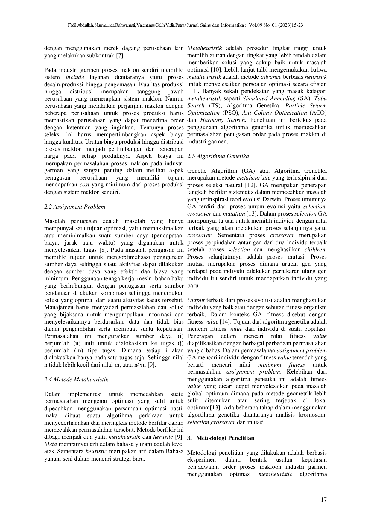 JURIS Penerapan Algorithma Genetika Pada Masalah Penugasan Maklon di Industri Garmen dan Apparel