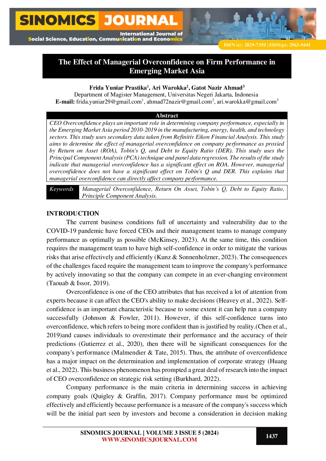 JURIS The Effect of Managerial Overconfidence on Firm Performance in Emerging Market Asia