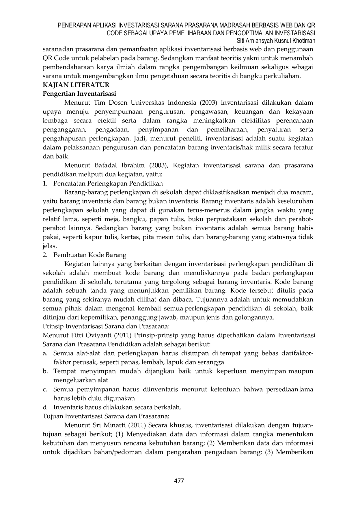 JURIS Penerapan Aplikasi Investarisasi Sarana Prasarana Madrasah Berbasis Web Dan QR Code Sebagai Upaya Pemeliharaan Dan Pengoptimalan Investarisasi