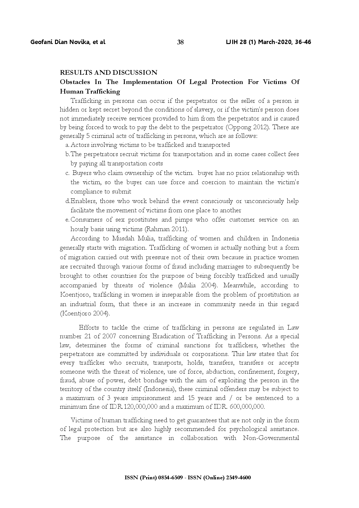 juris Legal protection in restitution to the victims of human trafficking