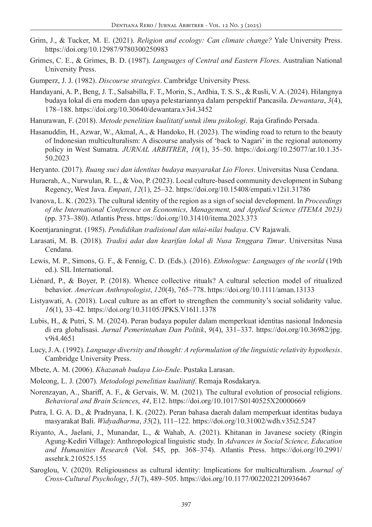 JURIS Myth and Ritual of Ine Pare An Anthropolinguistic Study of Ende Lio Ethnic Culture Flores