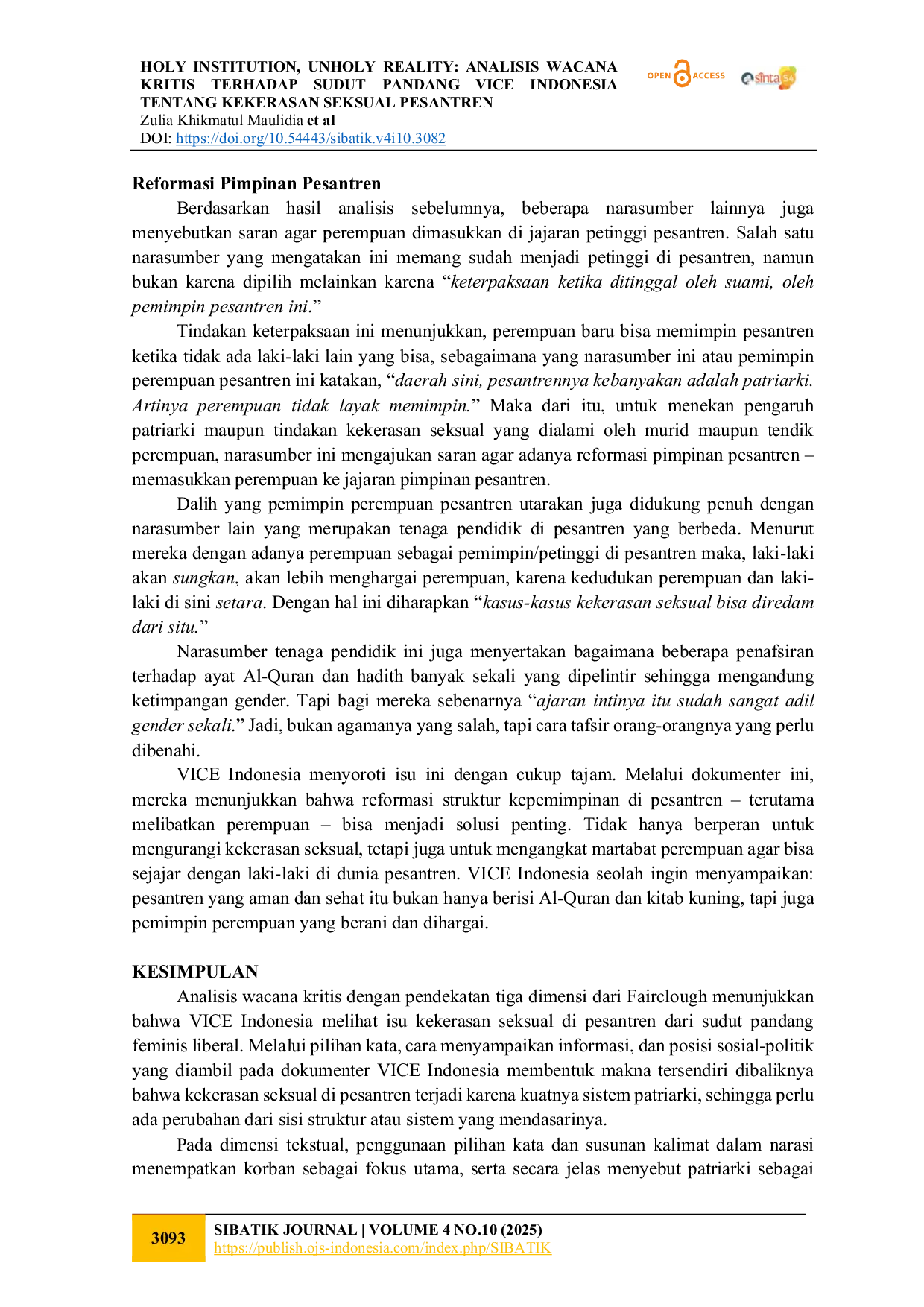 JURIS Holy Institution Unholy Reality Analisis Wacana Kritis Terhadap Sudut Pandang Vice Indonesia Tentang Kekerasan Seksual Pesantren