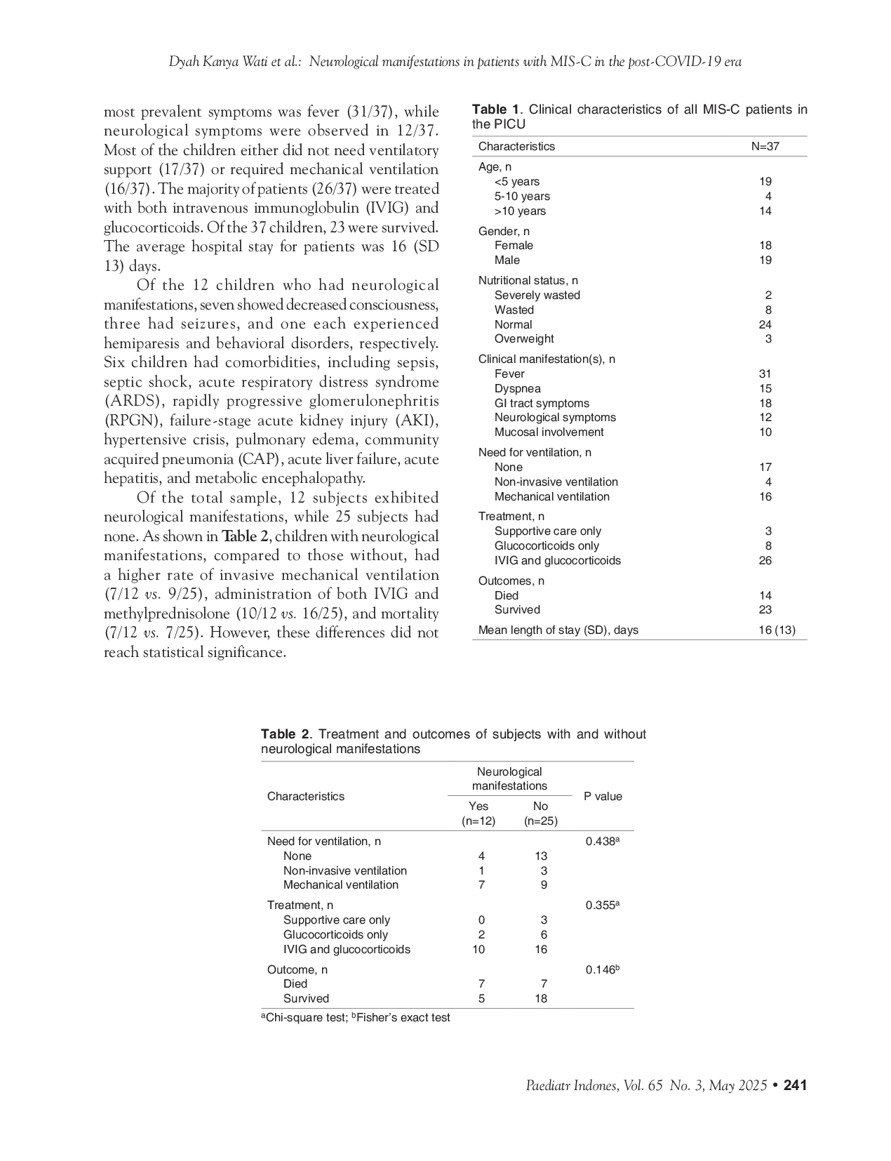 JURIS Neurological manifestations in patients with multisystem inflammatory syndrome in children MIS C in the post COVID 19 era