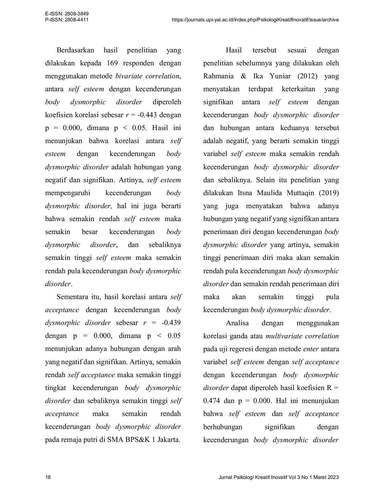 JURIS Hubungan Antara Self Esteem Dan Self Acceptance Dengan Kecenderungan Body Dysmorphic Disorder Pada Remaja Putri Di SMA BPS K 1 Jakarta