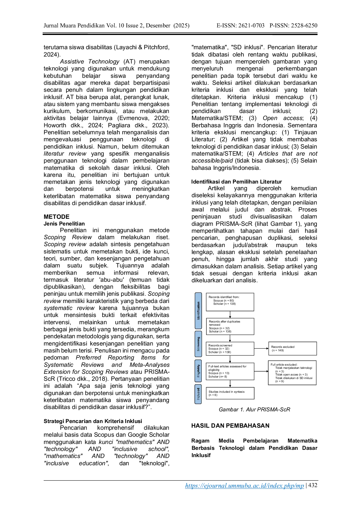 JURIS Pembelajaran Berbasis Teknologi Untuk Meningkatkan Keterlibatan Matematika Siswa Penyandang Disabilitas Dalam Pendidikan Dasar Inklusif A Scoping Review