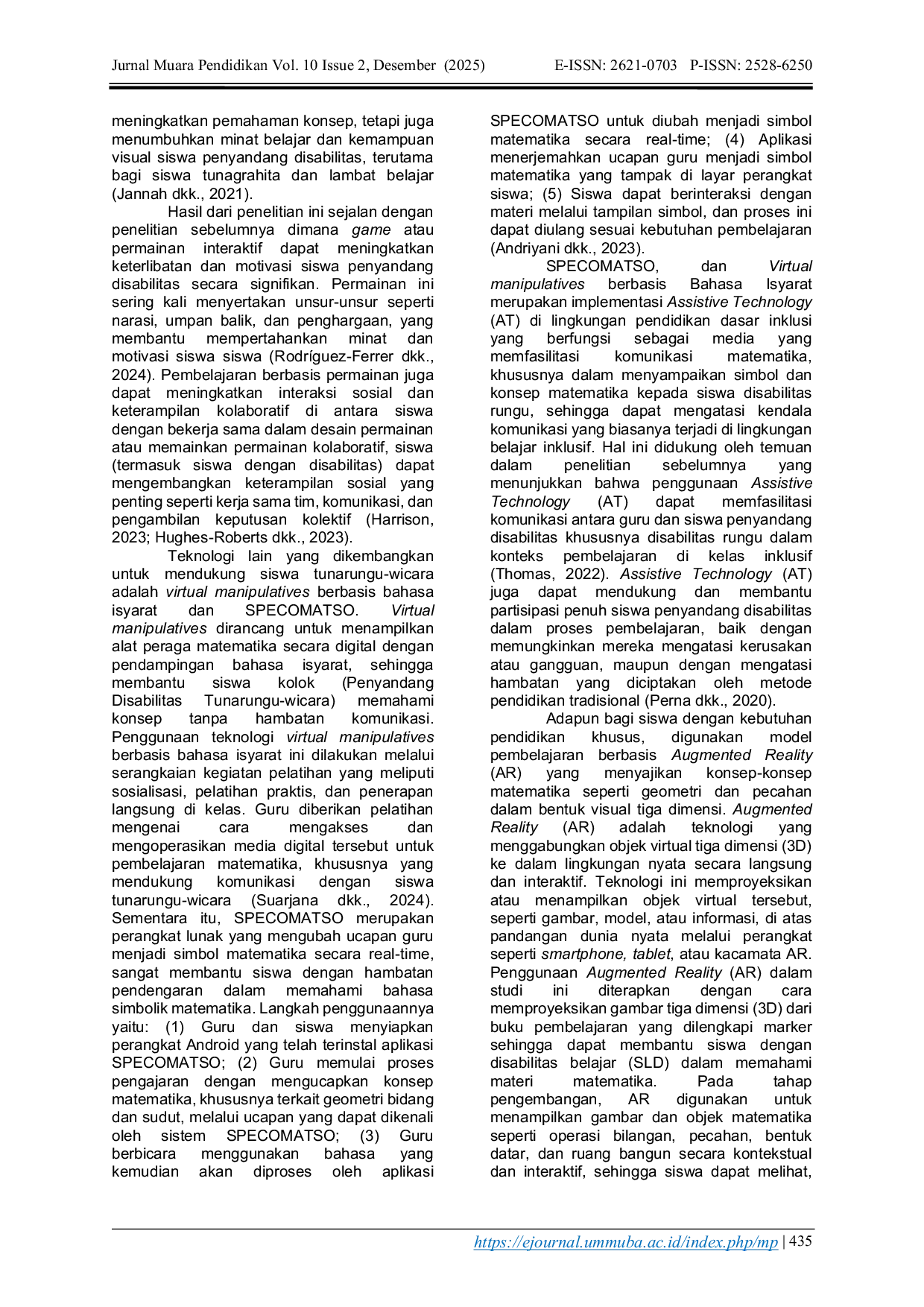 JURIS Pembelajaran Berbasis Teknologi Untuk Meningkatkan Keterlibatan Matematika Siswa Penyandang Disabilitas Dalam Pendidikan Dasar Inklusif A Scoping Review