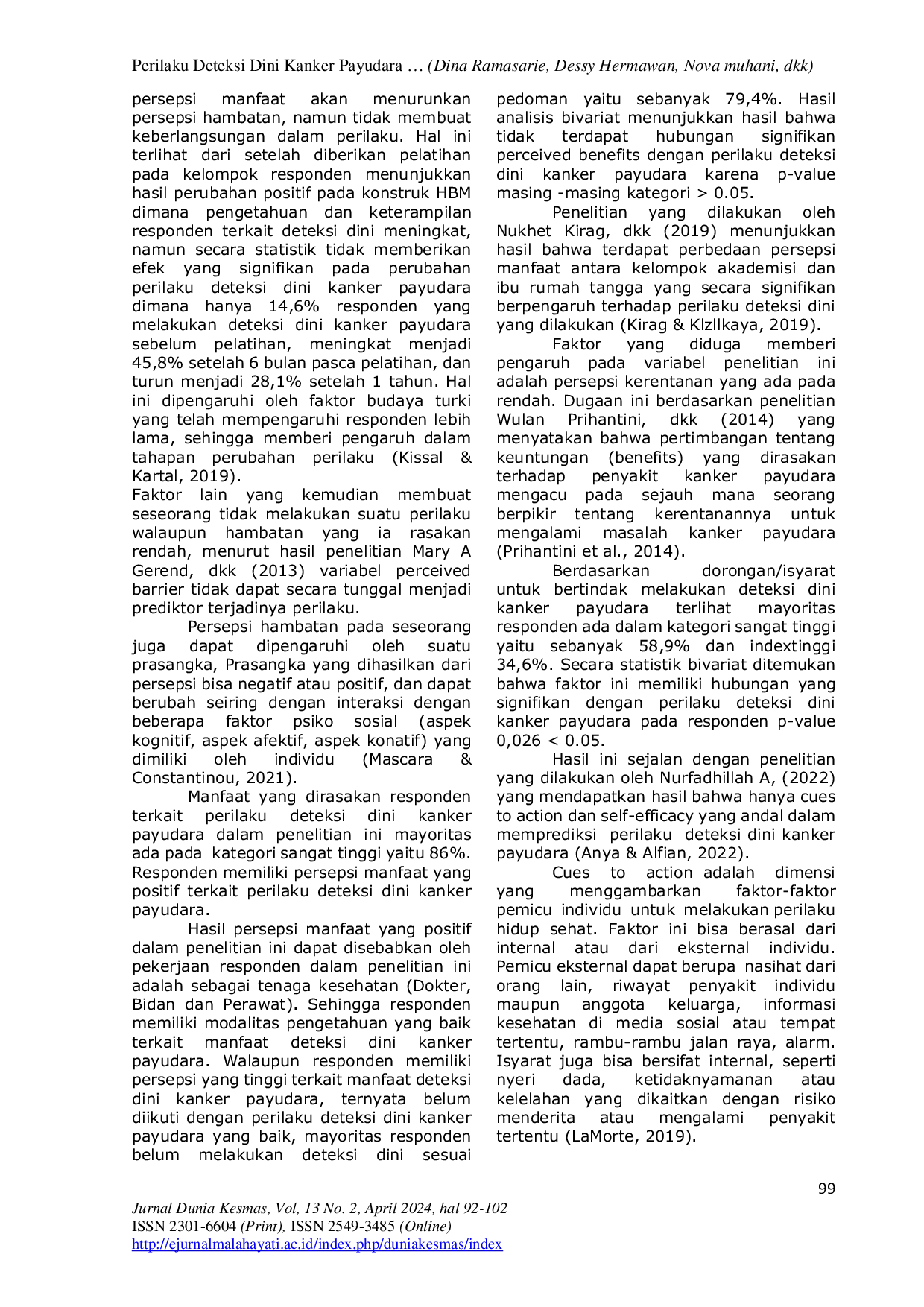 JURIS Perilaku Deteksi Dini Kanker Payudara Peserta Pelatihan Kesehatan di UPTD Balai Pelatihan Kesehatan Provinsi Lampung