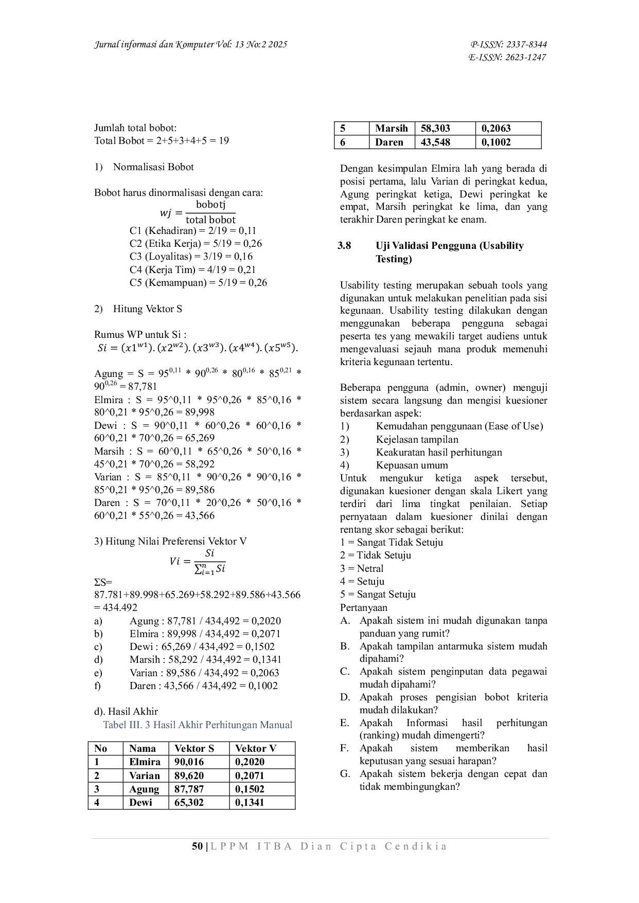 JURIS Perancangan Aplikasi Pemilihan Karyawan Terbaik dengan Algoritma Weighted Product