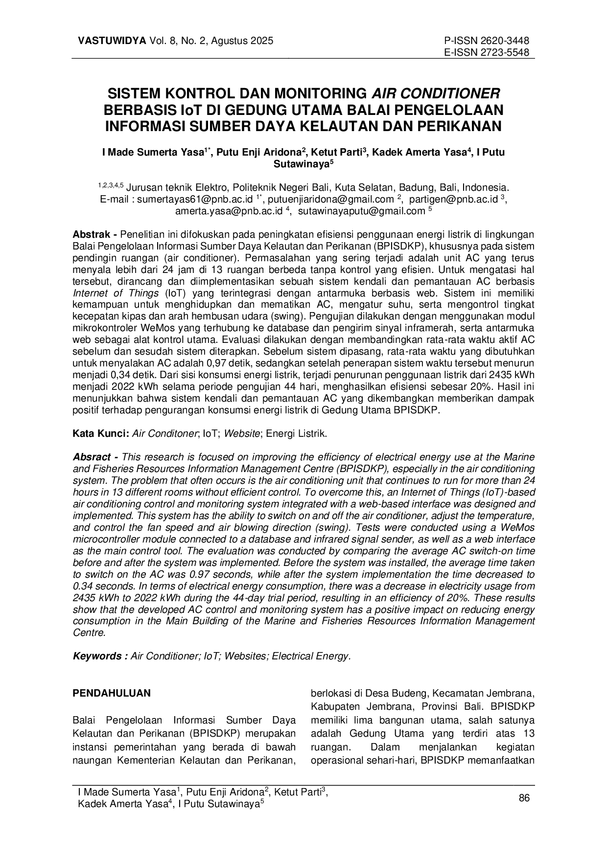 juris Sistem Kontrol Dan Monitoring Air Conditioner Berbasis IoT Di Gedung Utama Balai Pengelolaan Informasi Sumber Daya Kelautan Dan Perikanan