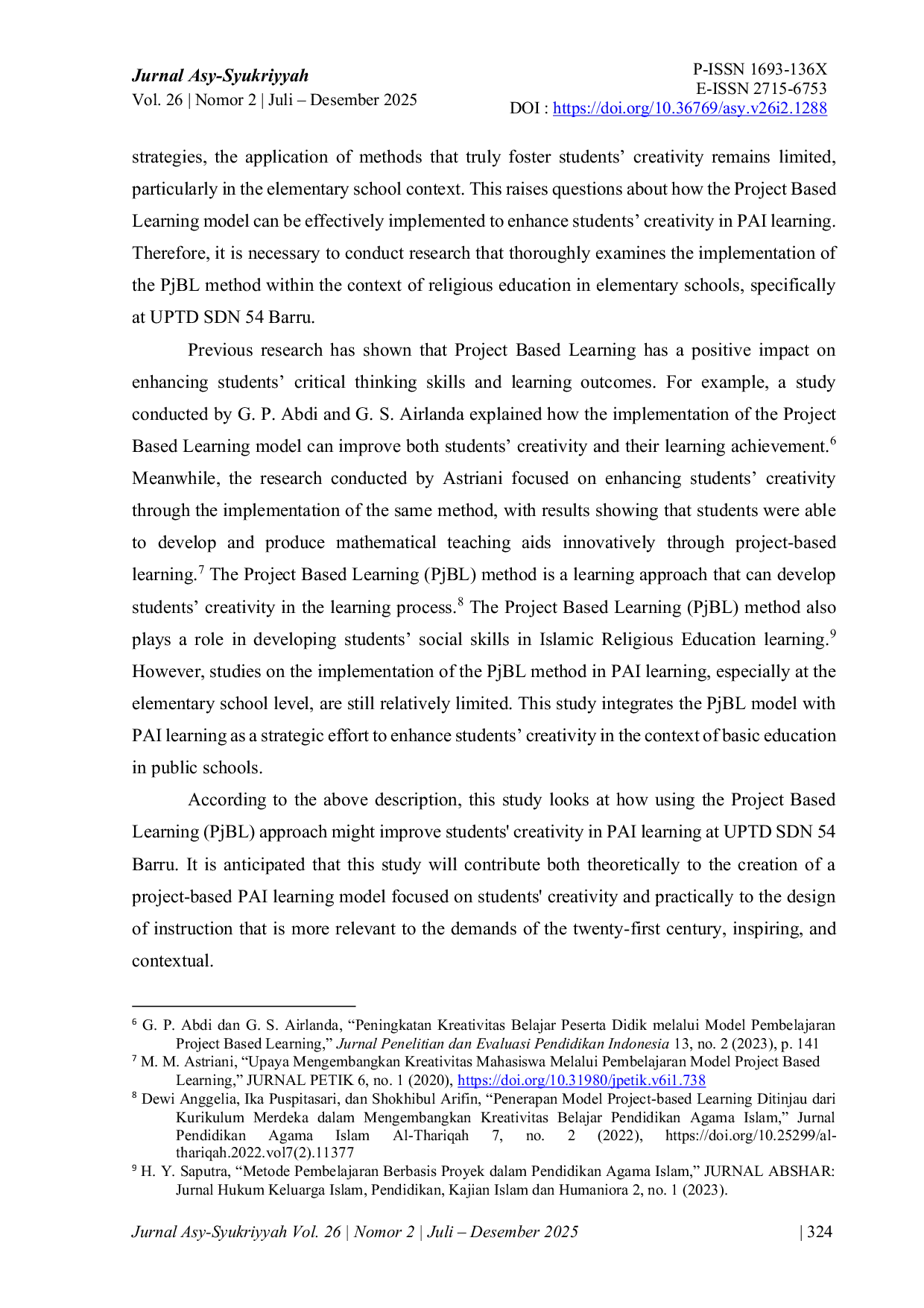 JURIS Improving Students Creativity at UPTD SDN 54 Barru Using the Islamic Education Learning PAI Project Based Learning PJBL Method