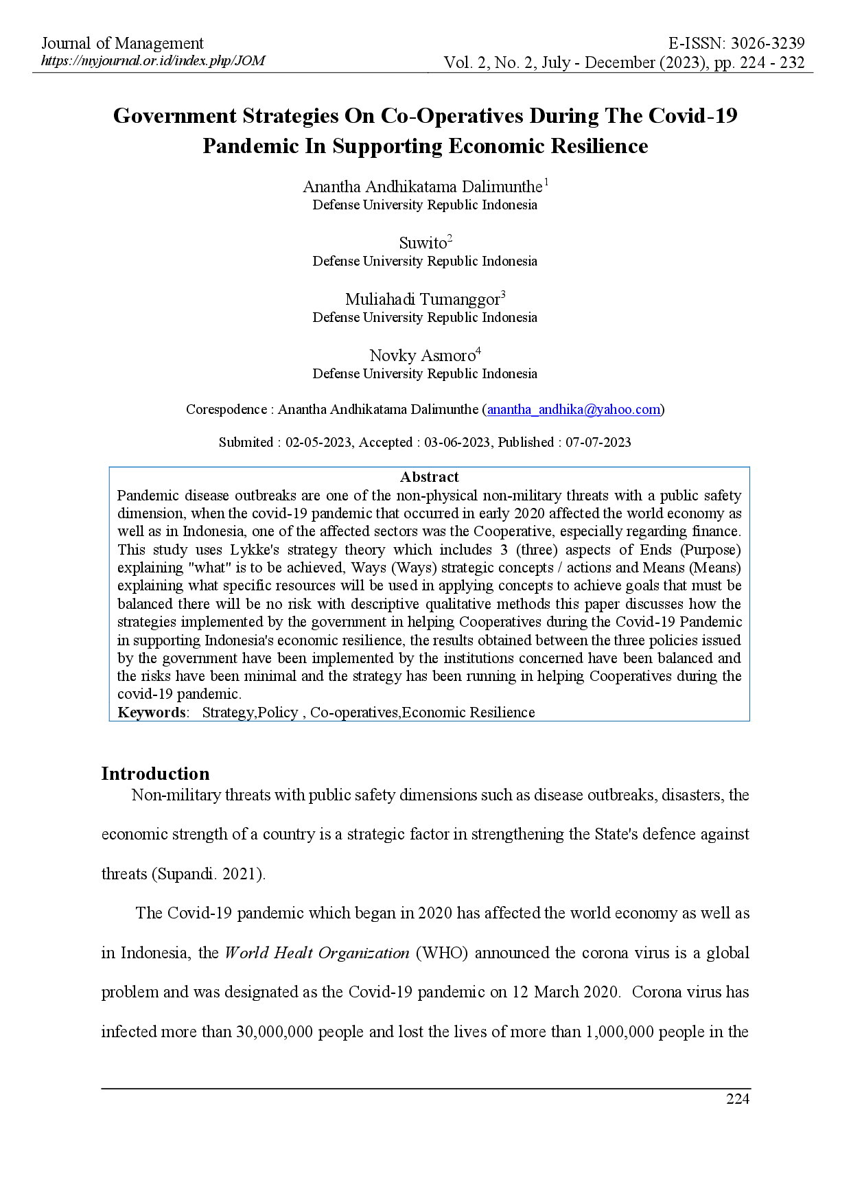 juris Government Strategies On Co Operatives During The Covid 19 Pandemic In Supporting Economic Resilience