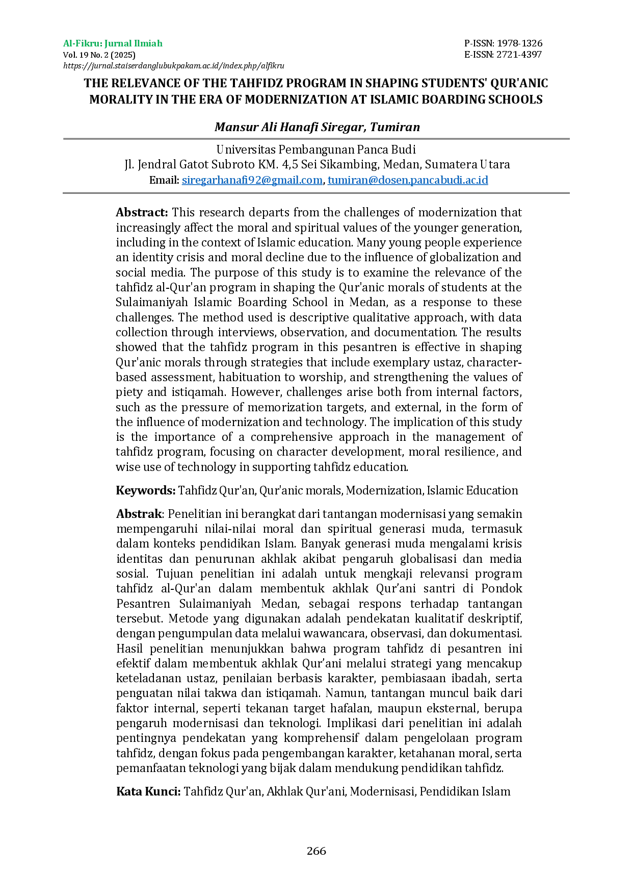 juris The Relevance Of The Tahfidz Program In Shaping Students Qur anic Morality In The Era Of Modernization At Islamic Boarding Schools