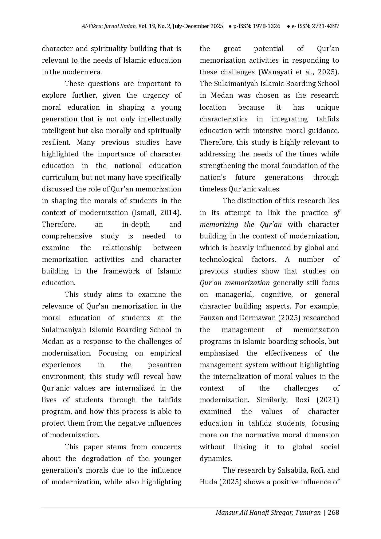 juris The Relevance Of The Tahfidz Program In Shaping Students Qur anic Morality In The Era Of Modernization At Islamic Boarding Schools