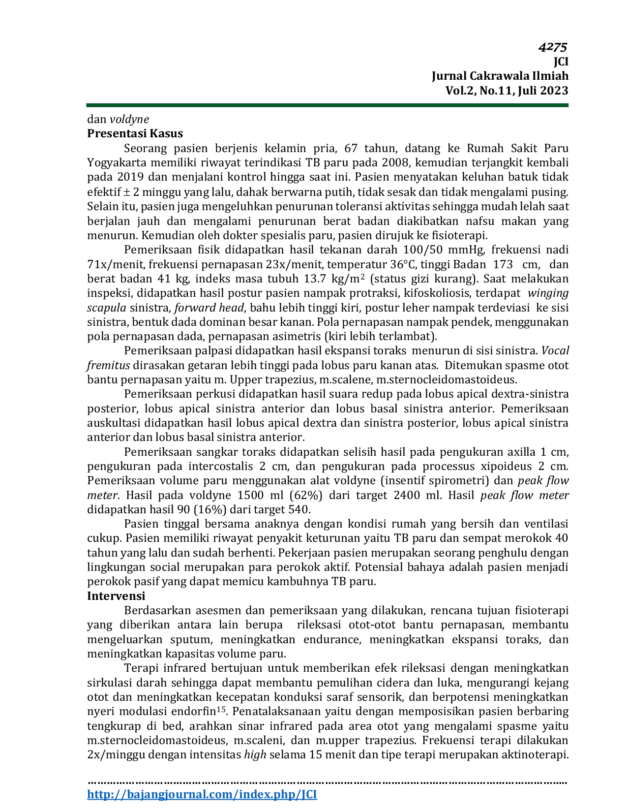 JURIS Penatalaksanaan Fisioterapi Pada Kasus Sindrom Obstruksi Pasca Tuberkulosis Paru Studi Kasus