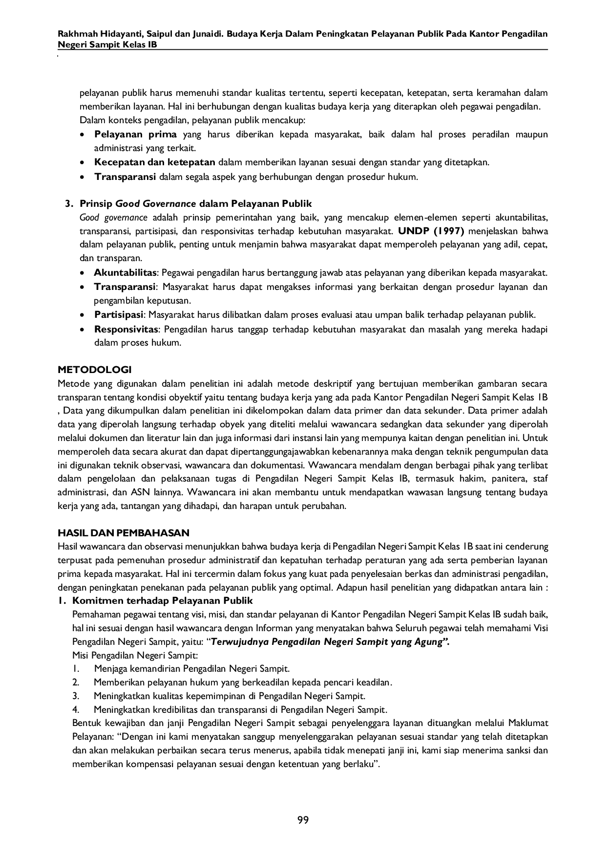 JURIS Budaya Kerja dalam Peningkatan Pelayanan Publik pada Kantor Pengadilan Negeri Sampit Kelas IB