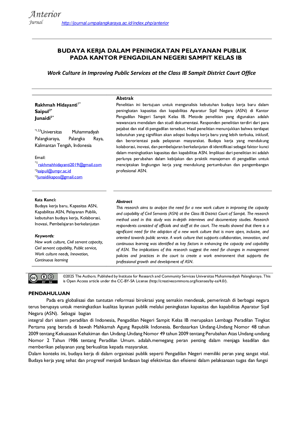 JURIS Budaya Kerja dalam Peningkatan Pelayanan Publik pada Kantor Pengadilan Negeri Sampit Kelas IB