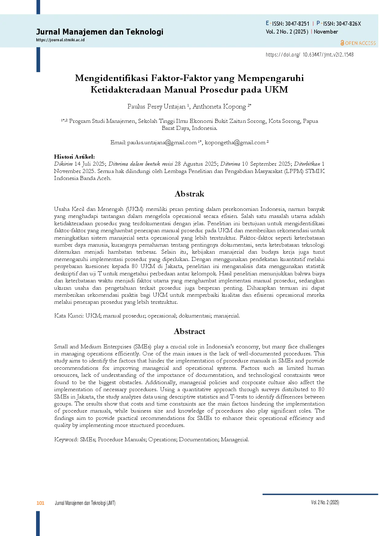 juris Mengidentifikasi Faktor Faktor yang Mempengaruhi Ketidakteradaan Manual Prosedur pada UKM