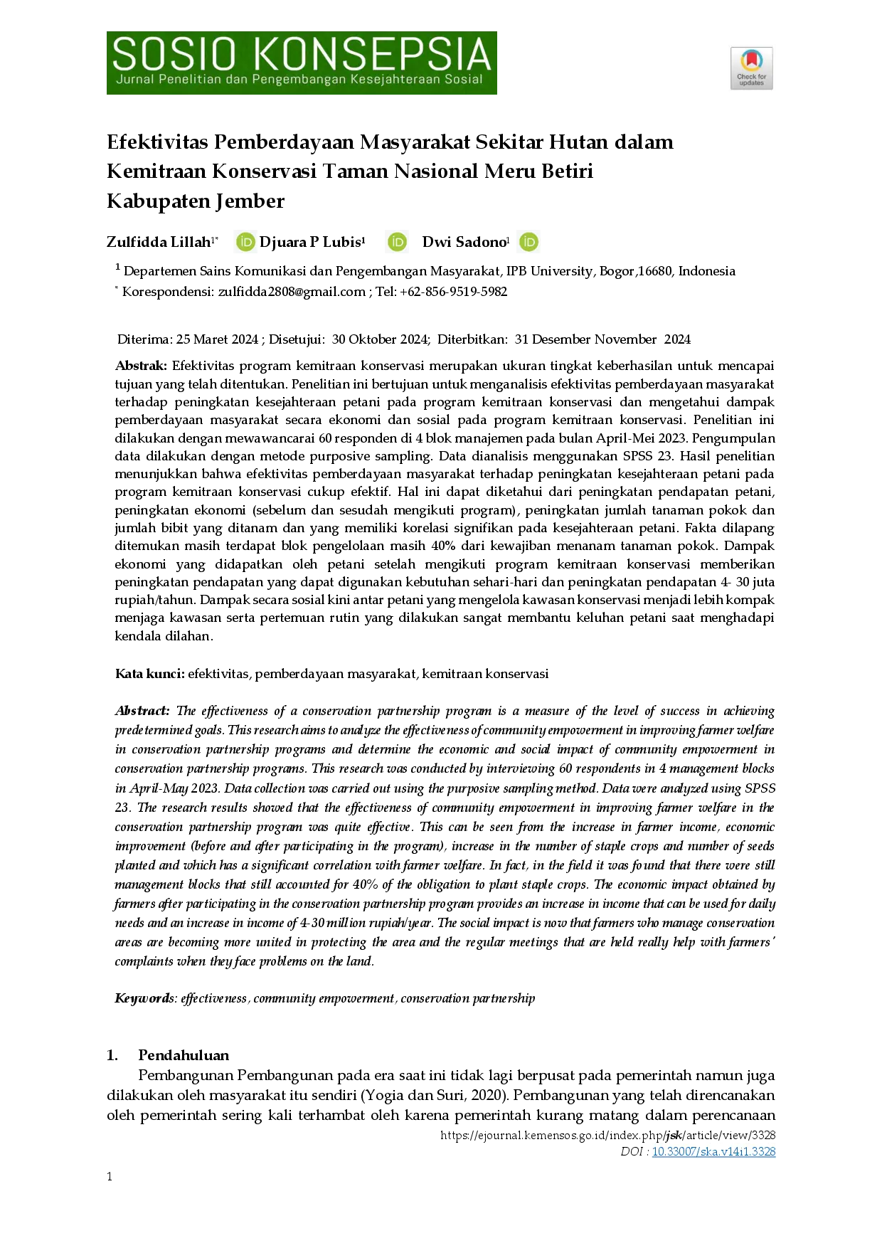 juris Efektivitas Pemberdayaan Masyarakat Sekitar Hutan Dalam Kemitraan Konservasi Taman Nasional Meru Betiri Kabupaten Jember