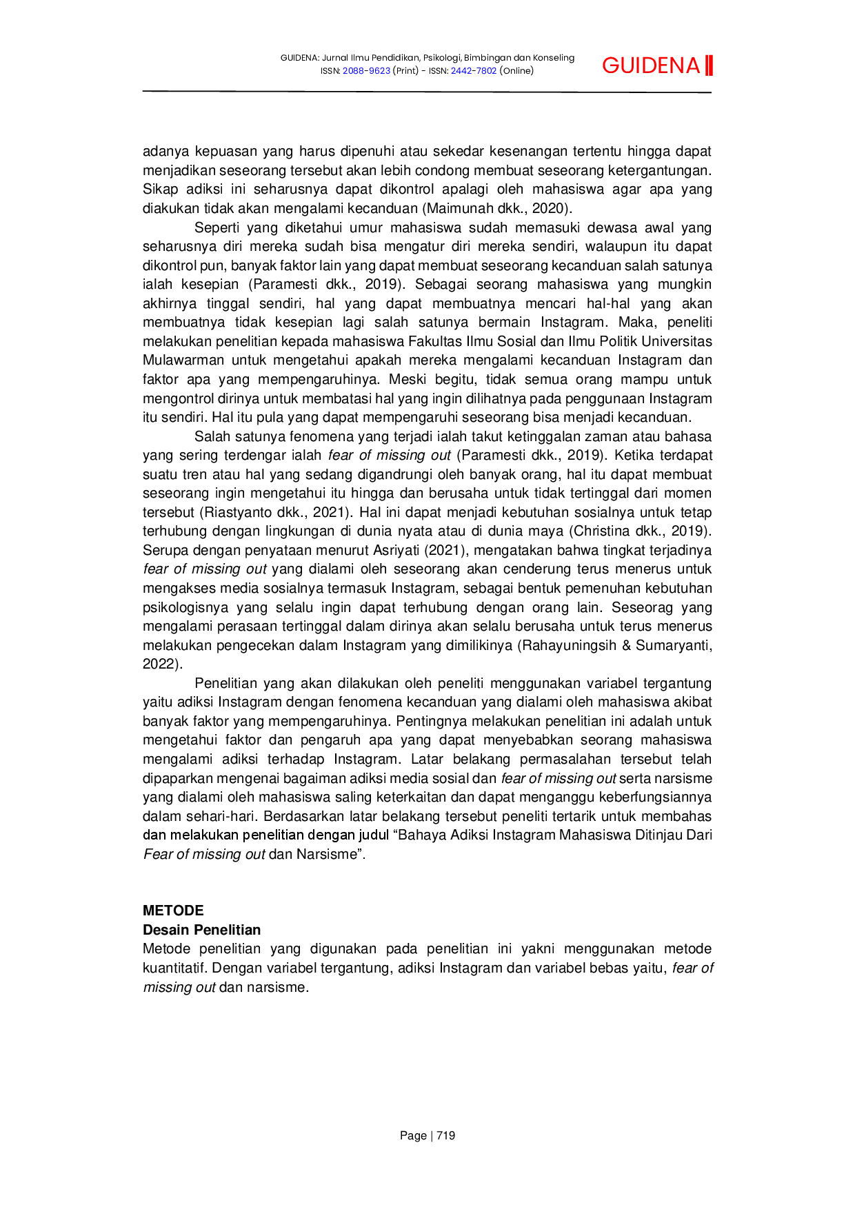 JURIS Bahaya Adiksi Instagram Ditinjau dari Fear of Missing Out dan Narsisme