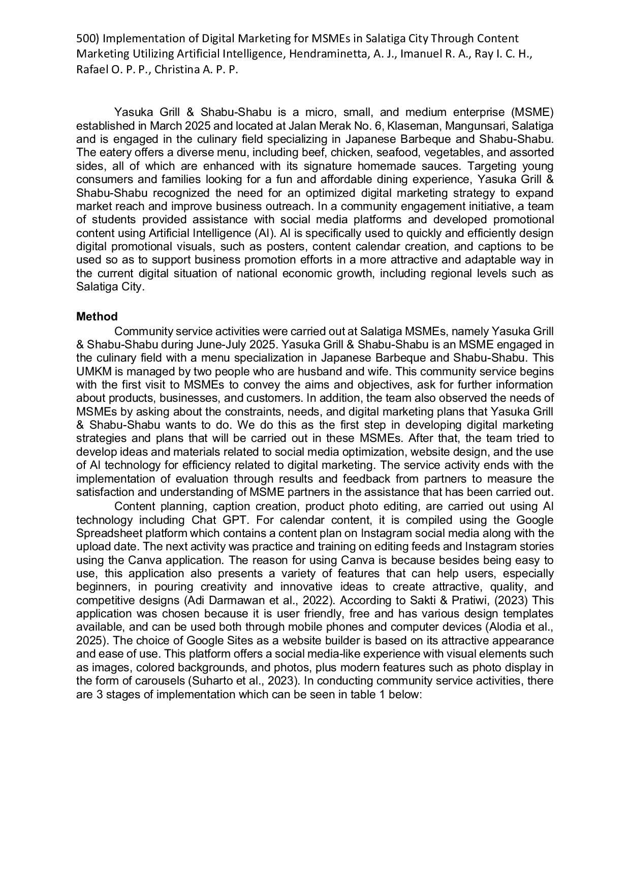 JURIS Implementation of Digital Marketing for MSMEs in Salatiga City Through Content Marketing Utilizing Artificial Intelligence