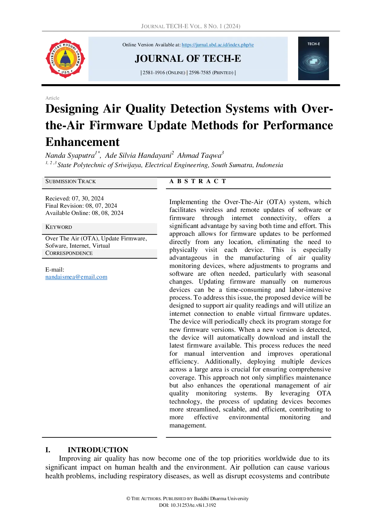 JURIS Designing Air Quality Detection Systems with Over the Air Firmware Update Methods for Performance Enhancement