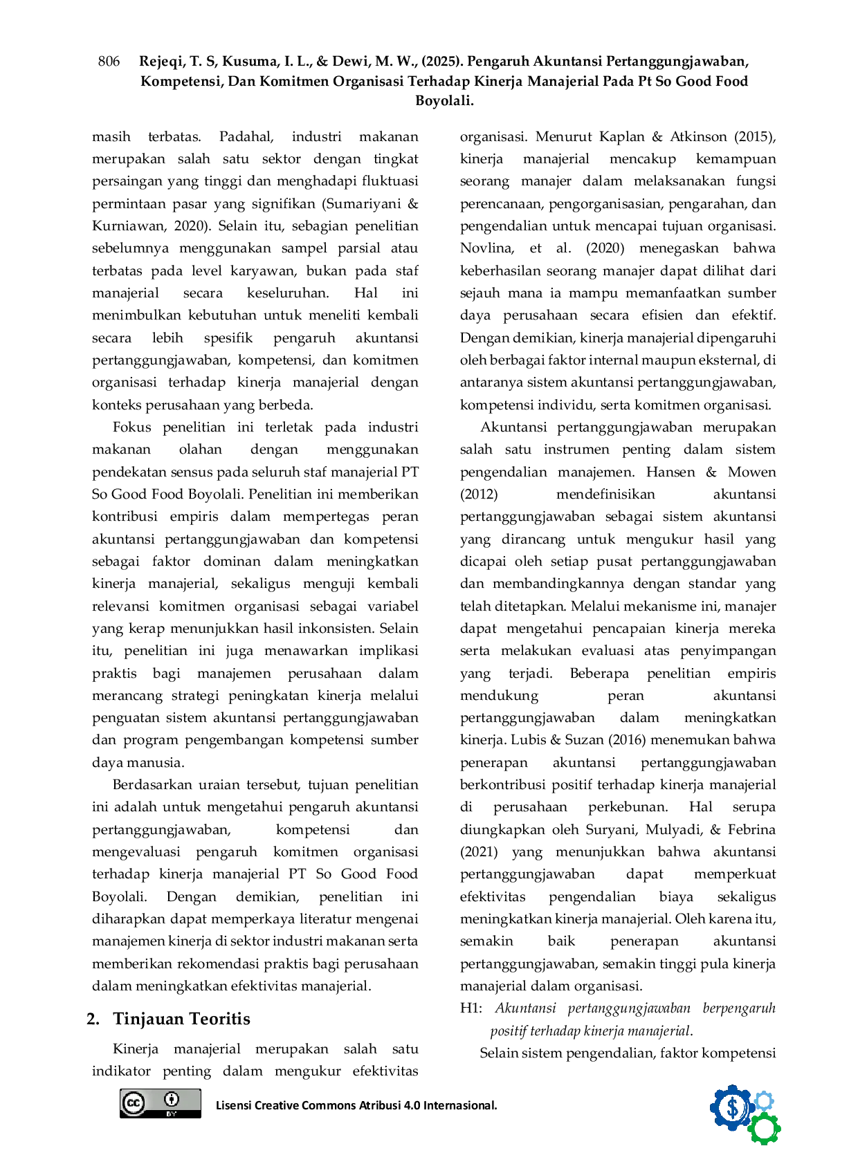 JURIS Pengaruh Akuntansi Pertanggungjawaban Kompetensi Dan Komitmen Organisasi Terhadap Kinerja Manajerial Pada Pt So Good Food Boyolali