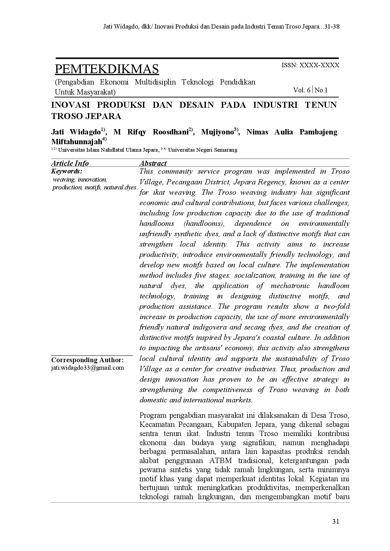 juris Inovasi Produksi Dan Desain Pada Industri Tenun Troso Jepara