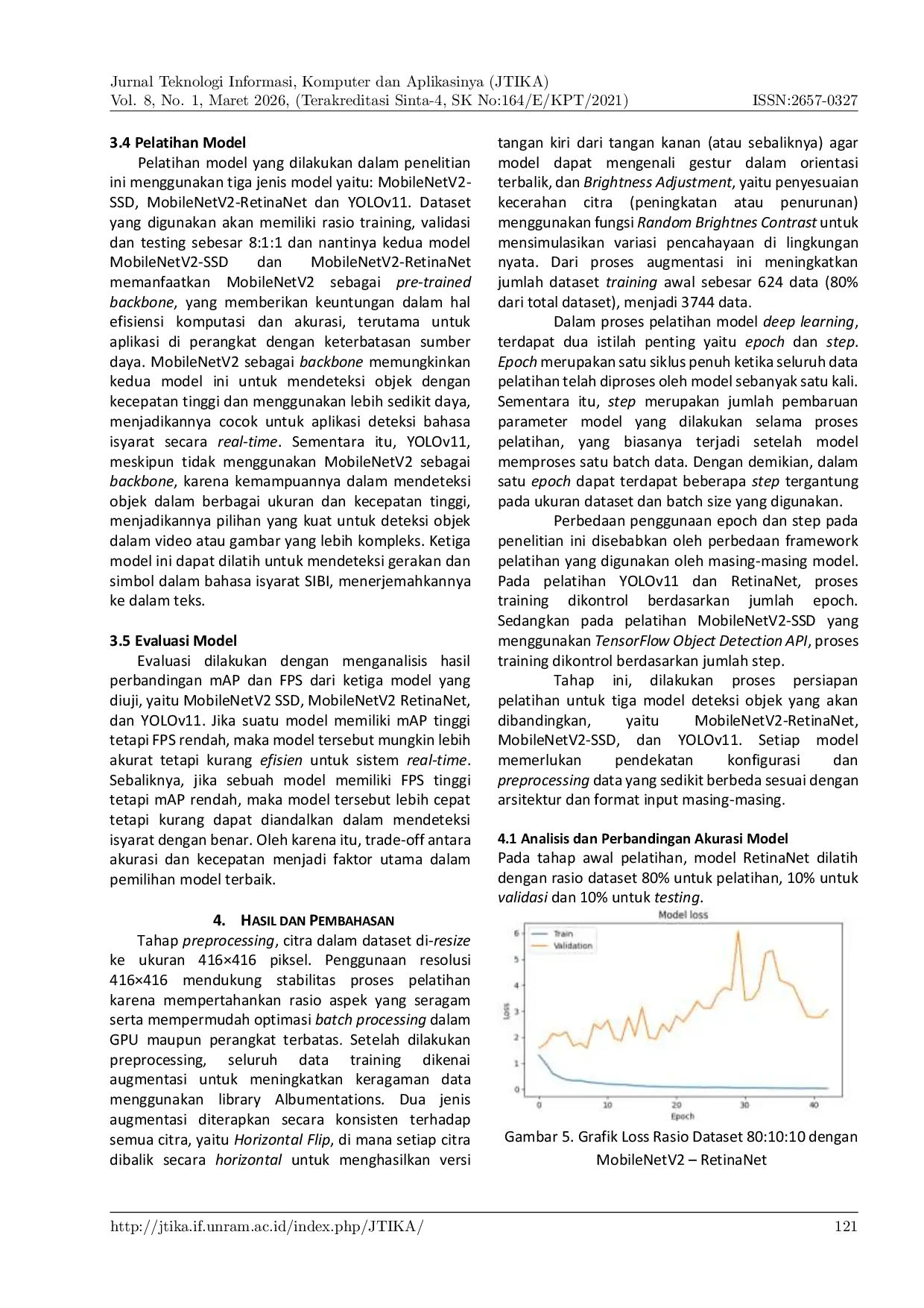 JURIS Perbandingan Model Deep Learning untuk Penerjemahan Bahasa Isyarat Sibi Berbasis Mobile