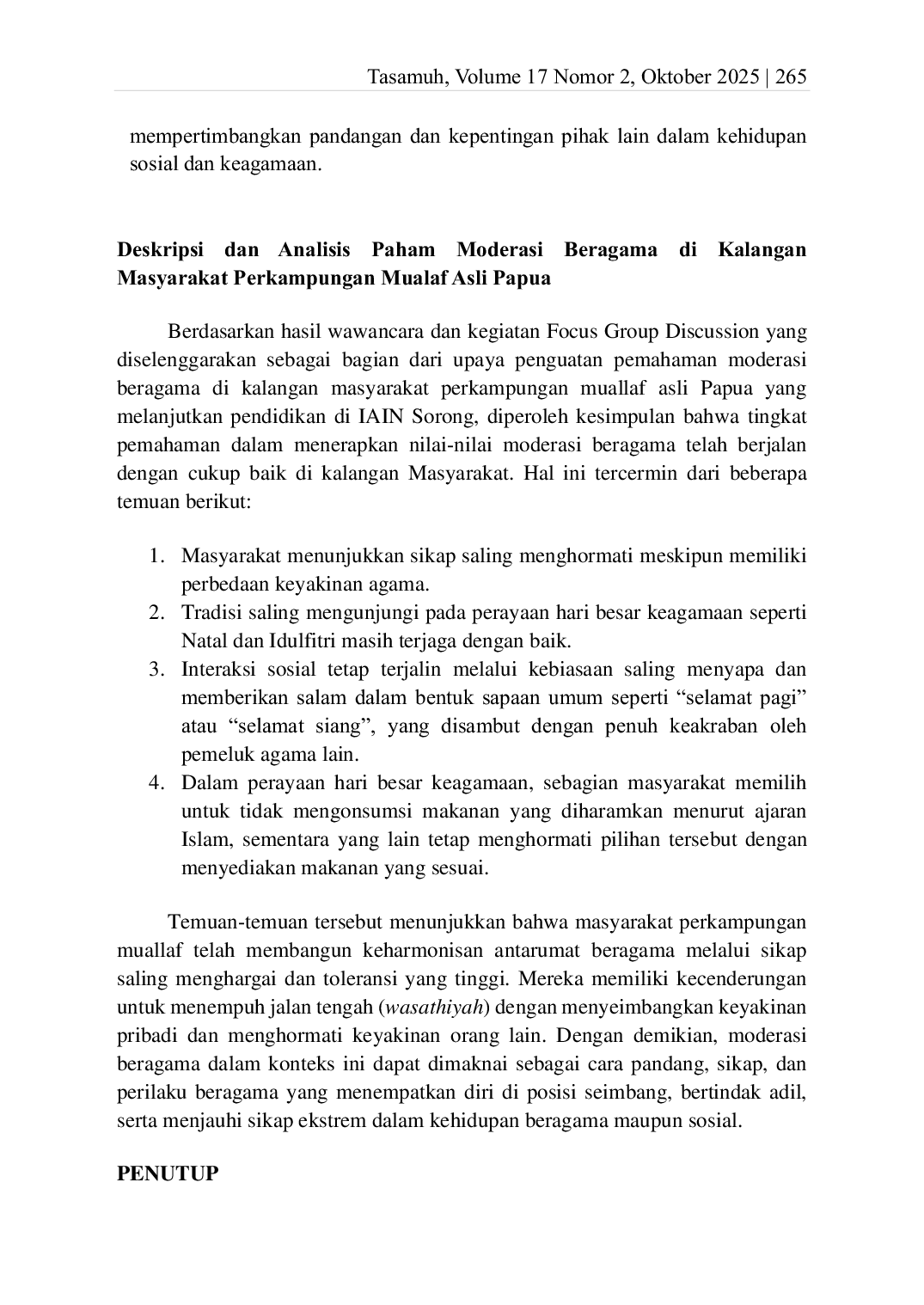 JURIS Paham Moderasi Beragama Di Kalangan Masyarakat Perkampungan Mualaf Asli Papua Sorong