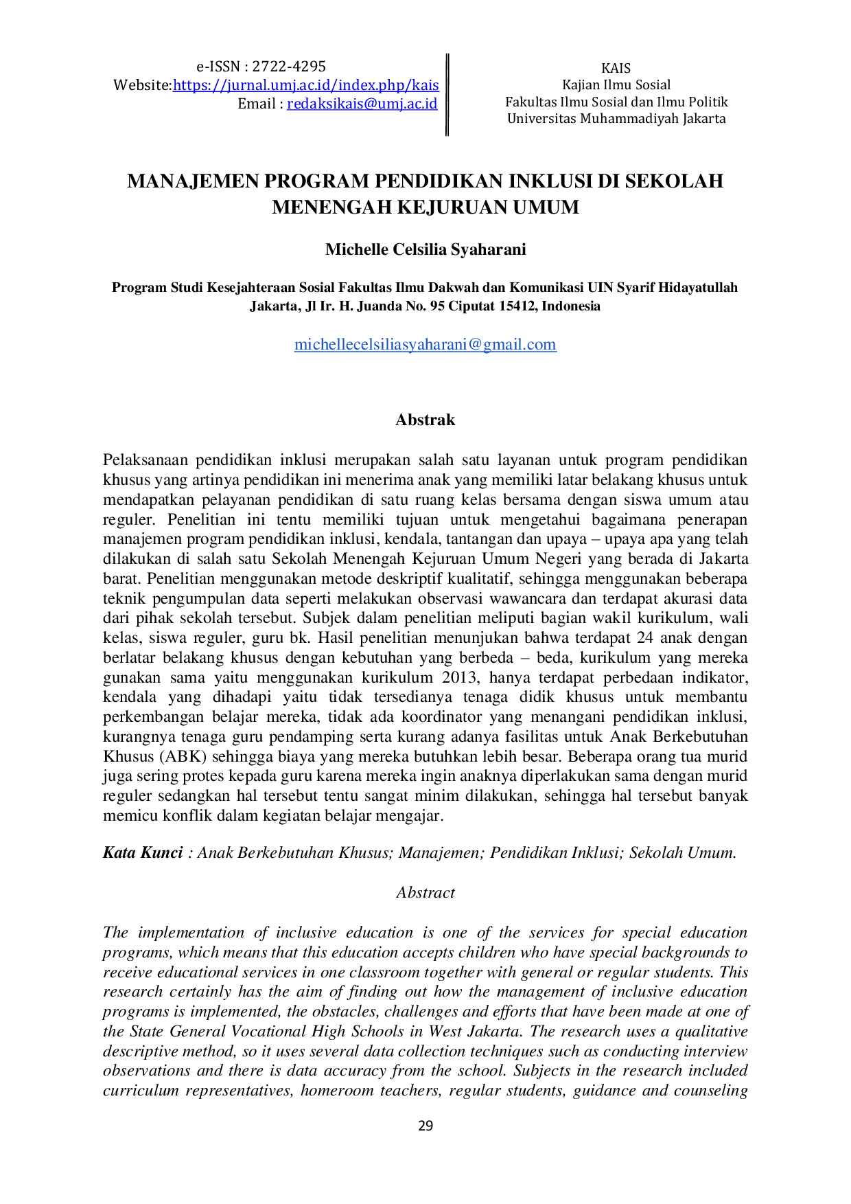 JURIS Manajemen Program Pendidikan Inklusi Di Sekolah Menengah Kejuruan Umum