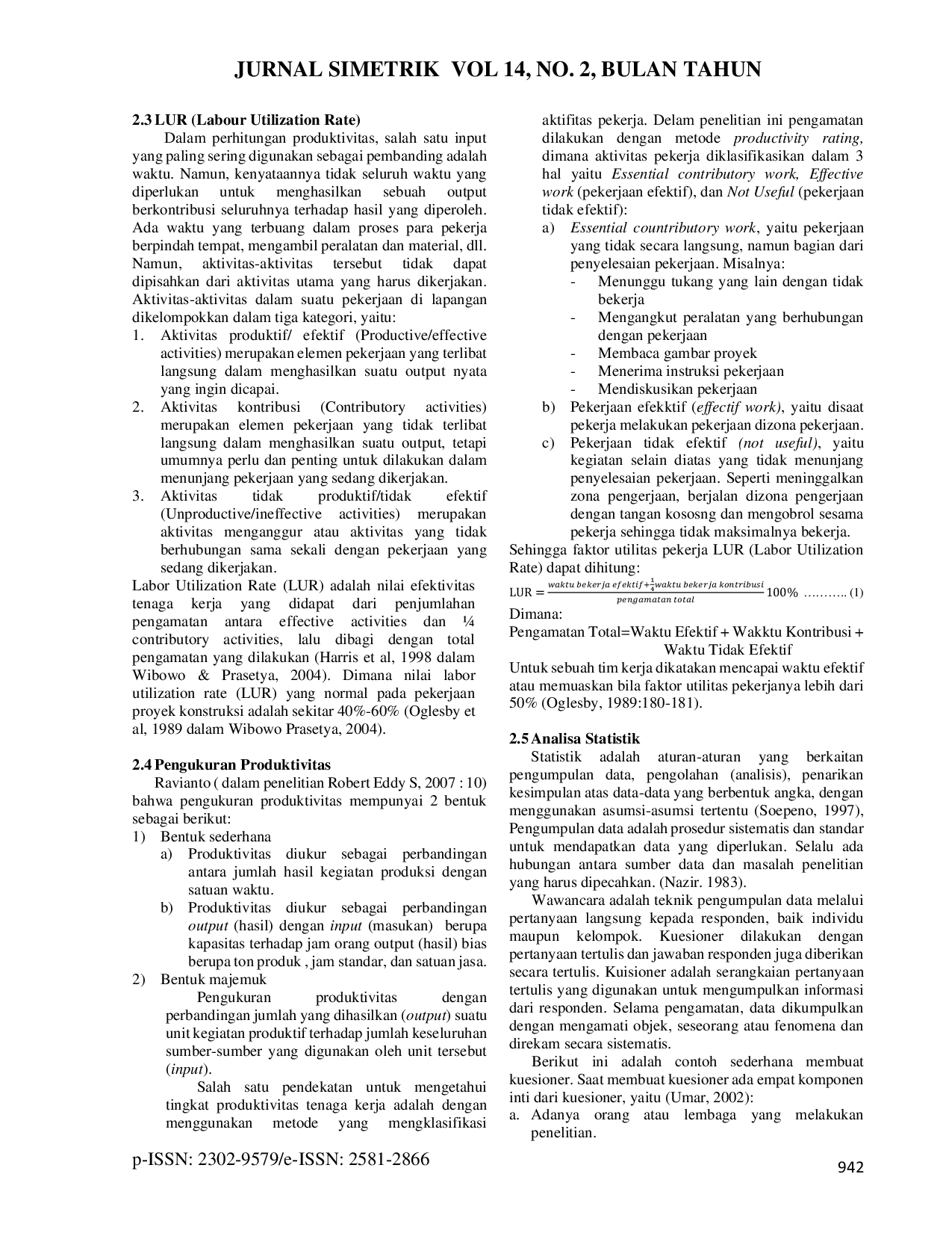 JURIS Analisa Produktivitas Tenaga Kerja Pada Pekerjaan Pasangan Dinding Bata Ringan Proyek Pembangunan Sekolah Citra Kasih Ambon