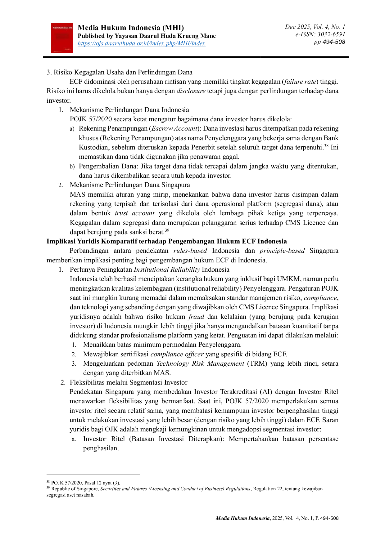 JURIS Regulation of Securities Offering Through Equity Crowdfunding A Juridical Comparison Between Indonesia and Singapore