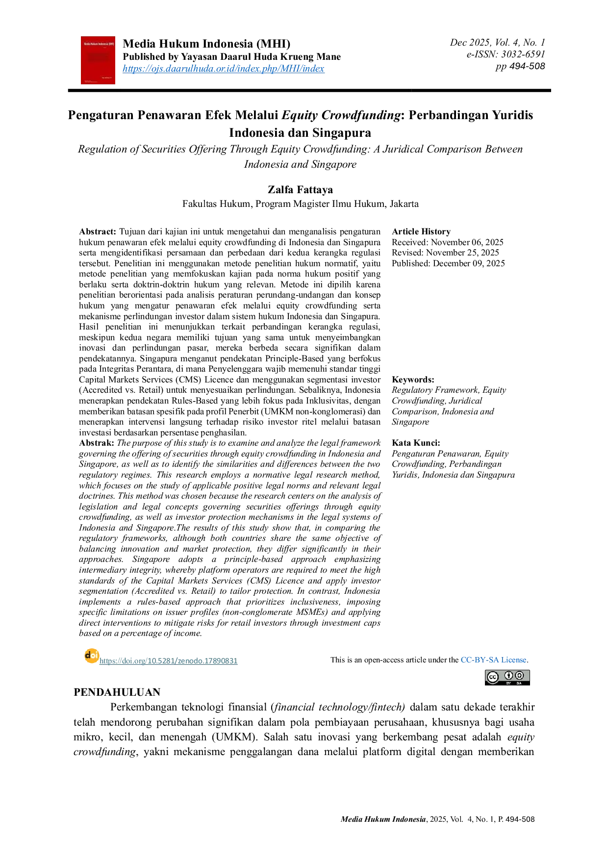 JURIS Regulation of Securities Offering Through Equity Crowdfunding A Juridical Comparison Between Indonesia and Singapore