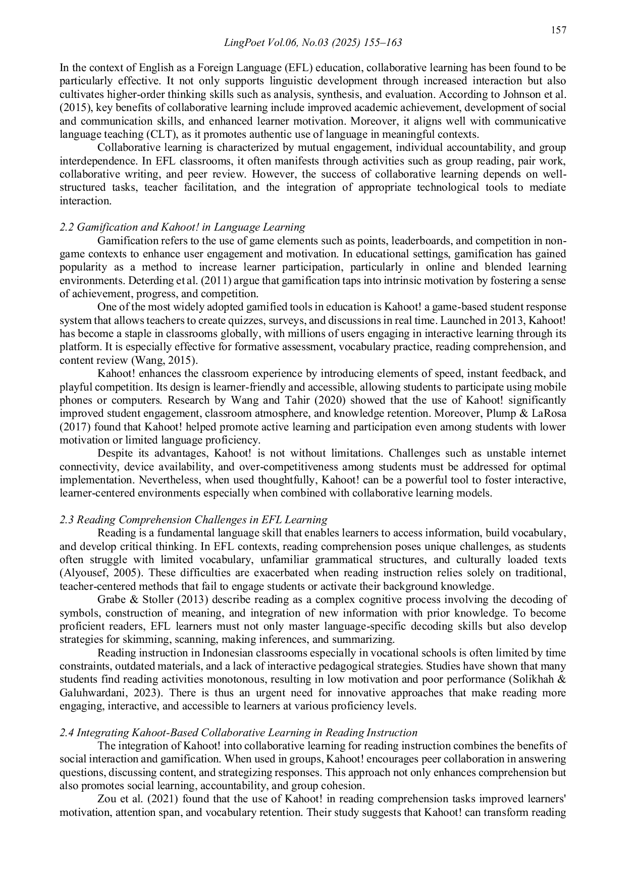 JURIS Gamifying Collaboration Enhancing EFL Reading Skills through Kahoot Application