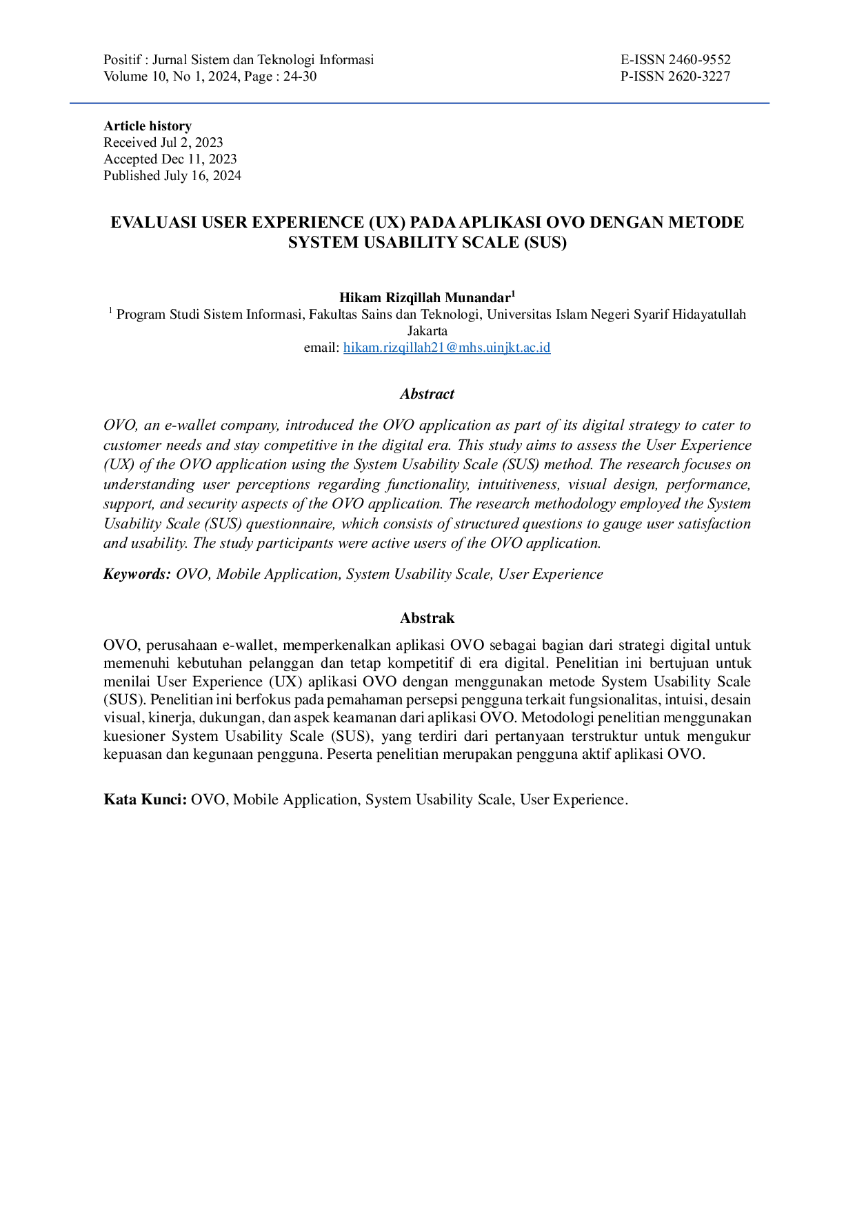 JURIS Evaluasi User Experience UX pada aplikasi OVO dengan metode System Usability Scale SUS