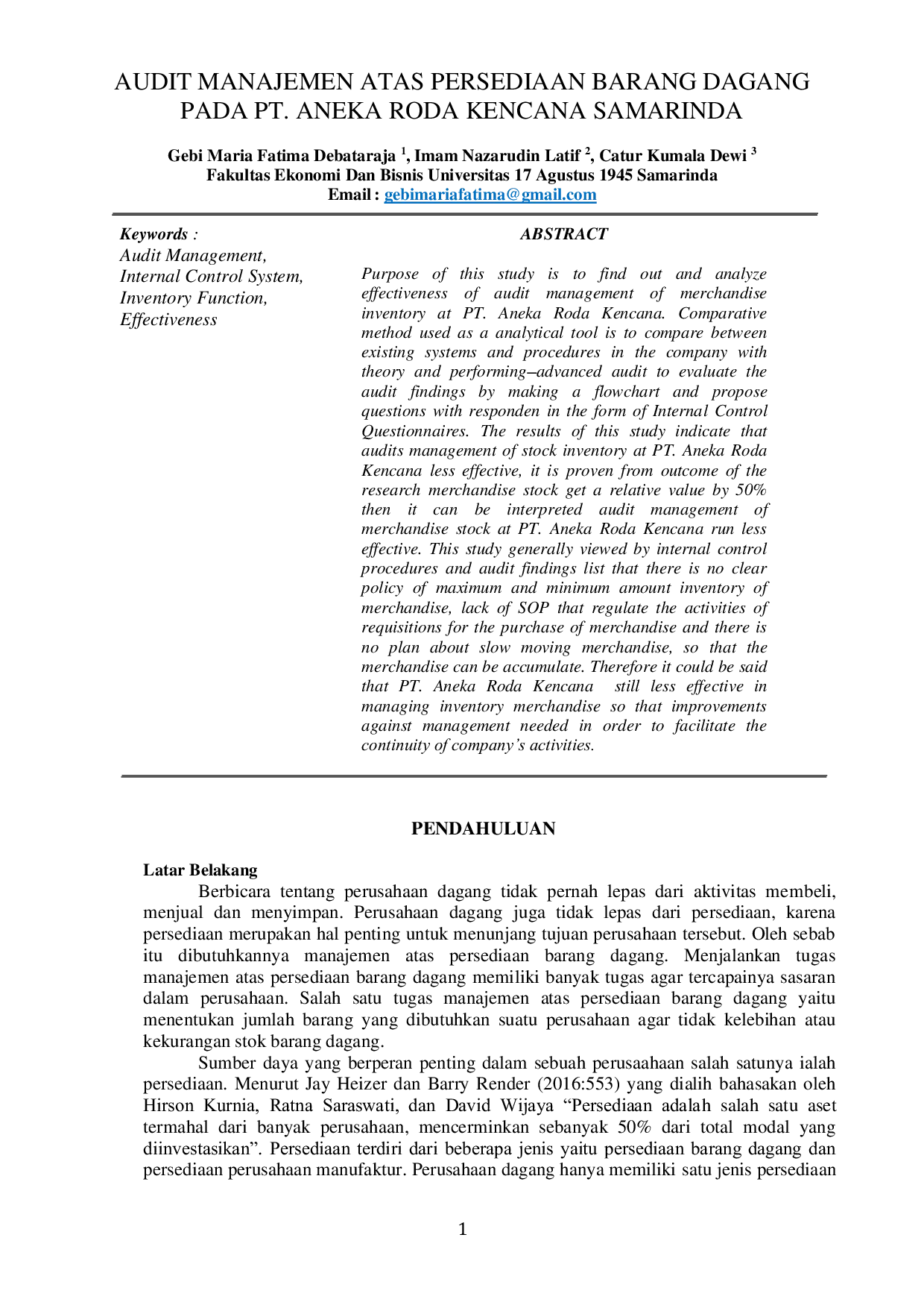 JURIS Audit Manajemen Atas Persediaan Barang Dagang Pada PT Aneka Roda Kencana Samarinda